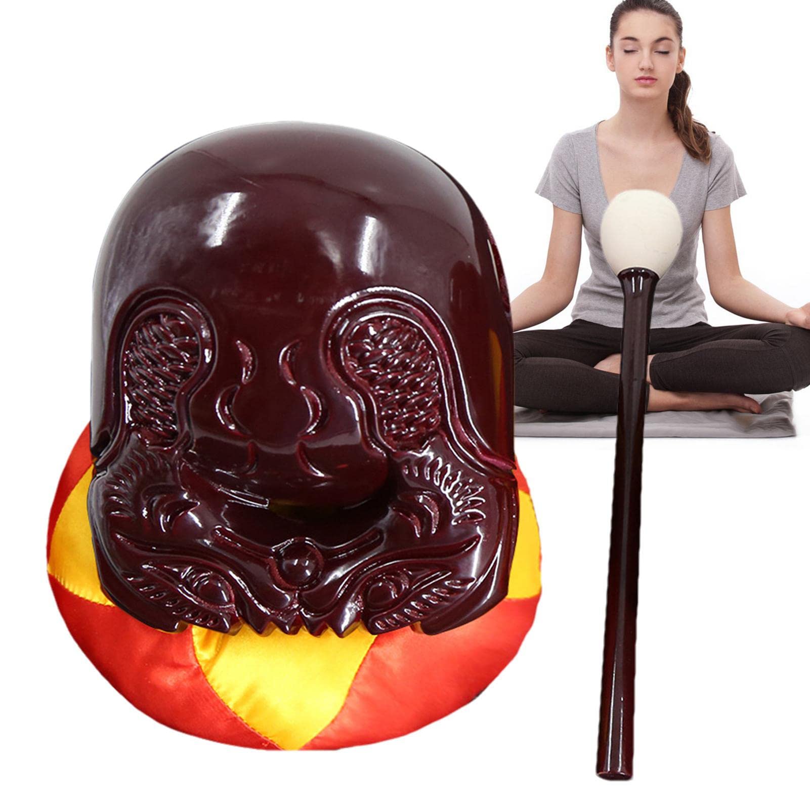 5 Zoll Temple Block Zen-Trommel Mit Mallet-Kissen, Mokugyo Mit Schlägel Und Matte, Buddhistischer Kampferholz-Tempel-Block-Zen-Trommel-Meditations-Schlaginstrument Für Meditation Klassenzimmer