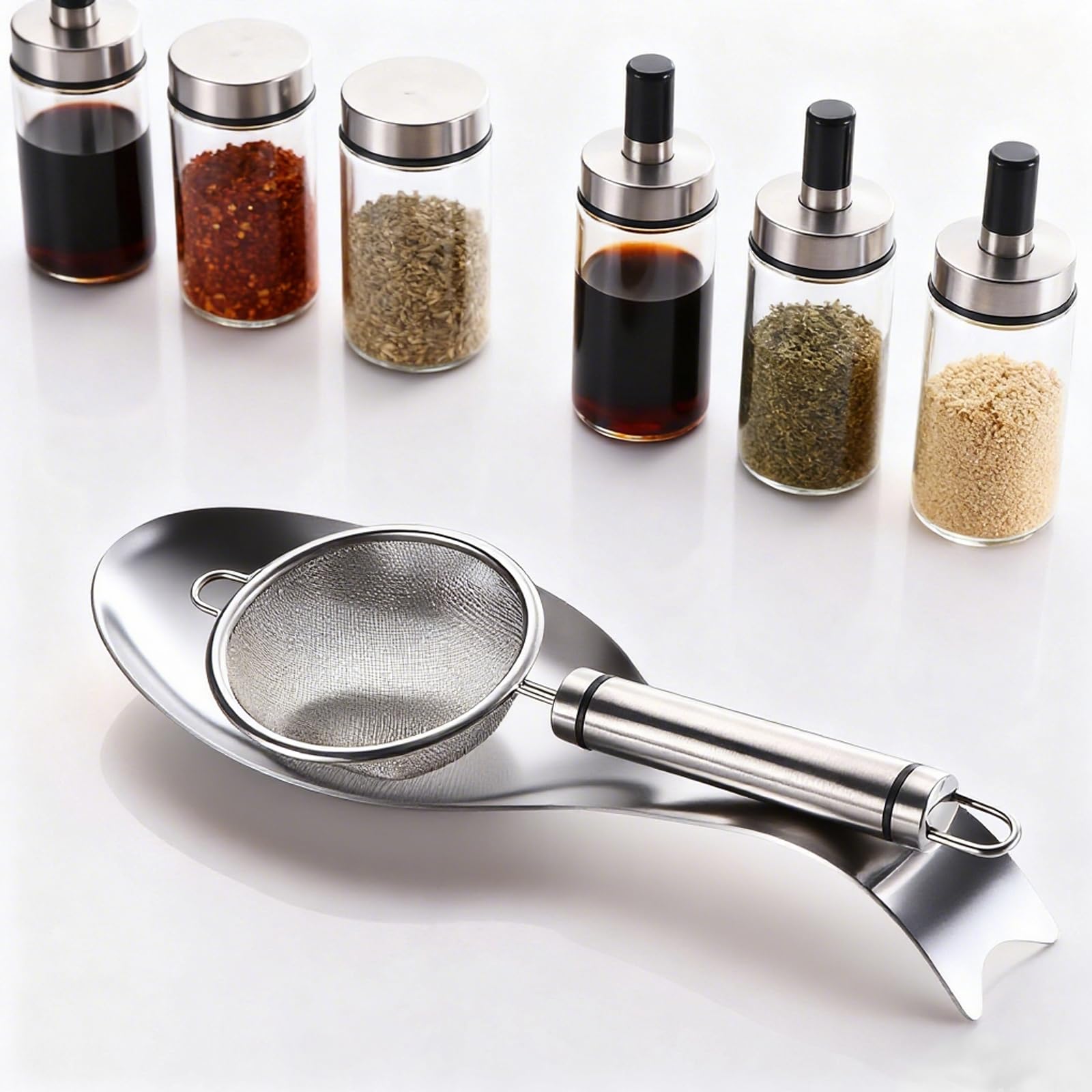 Reposacucharas de acero inoxido para cocina y estufa, soporte grande para utensilios como cucharas, espátulas y cucharones, resistivee al óxido y apto para lavavajillas (plateado)