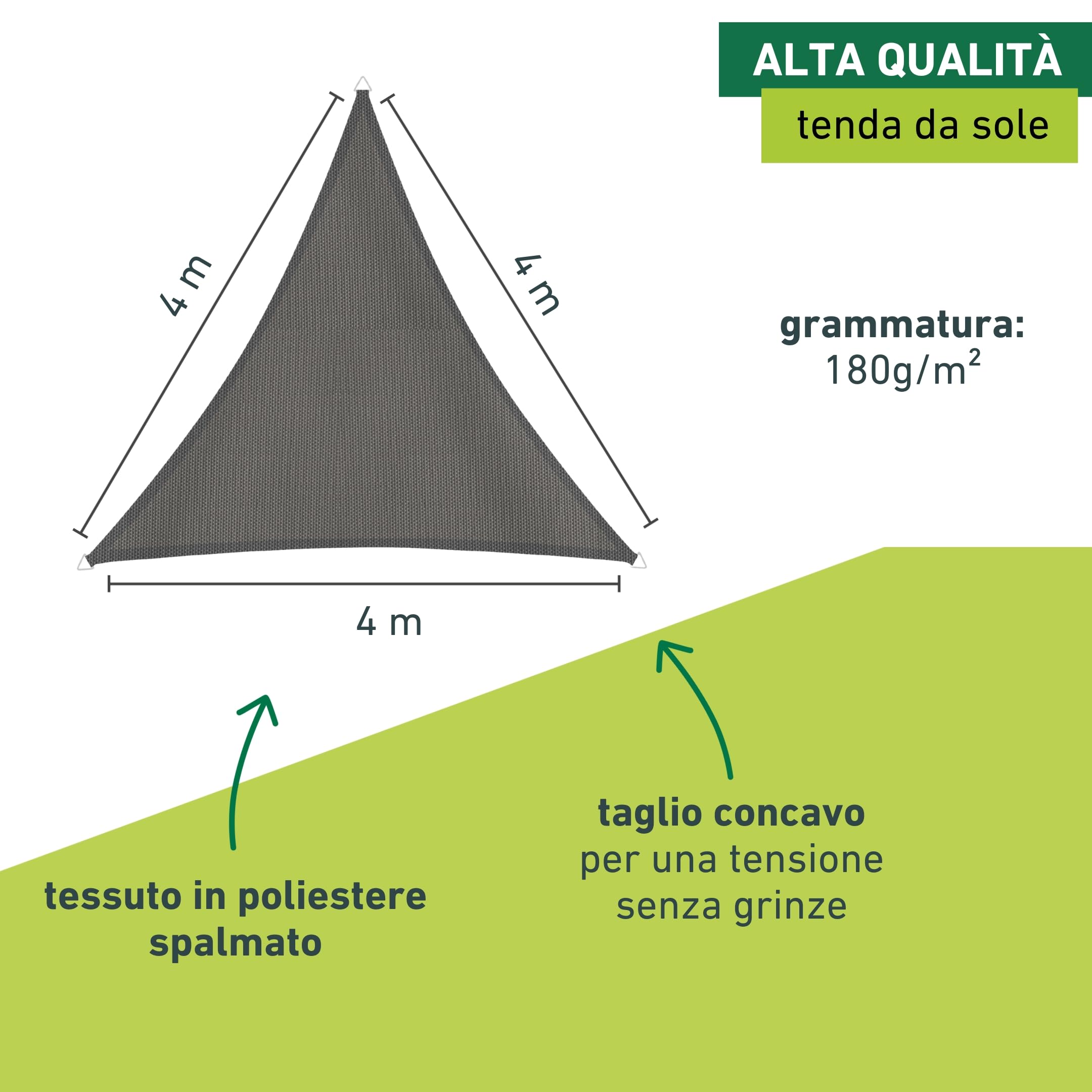 Windhager Cannes 10715 - Tenda Parasole Triangolare, 4 x 4 m, per Giardino e terrazzo, Resistente ai Raggi UV e alle intemperie, Colore: Antracite