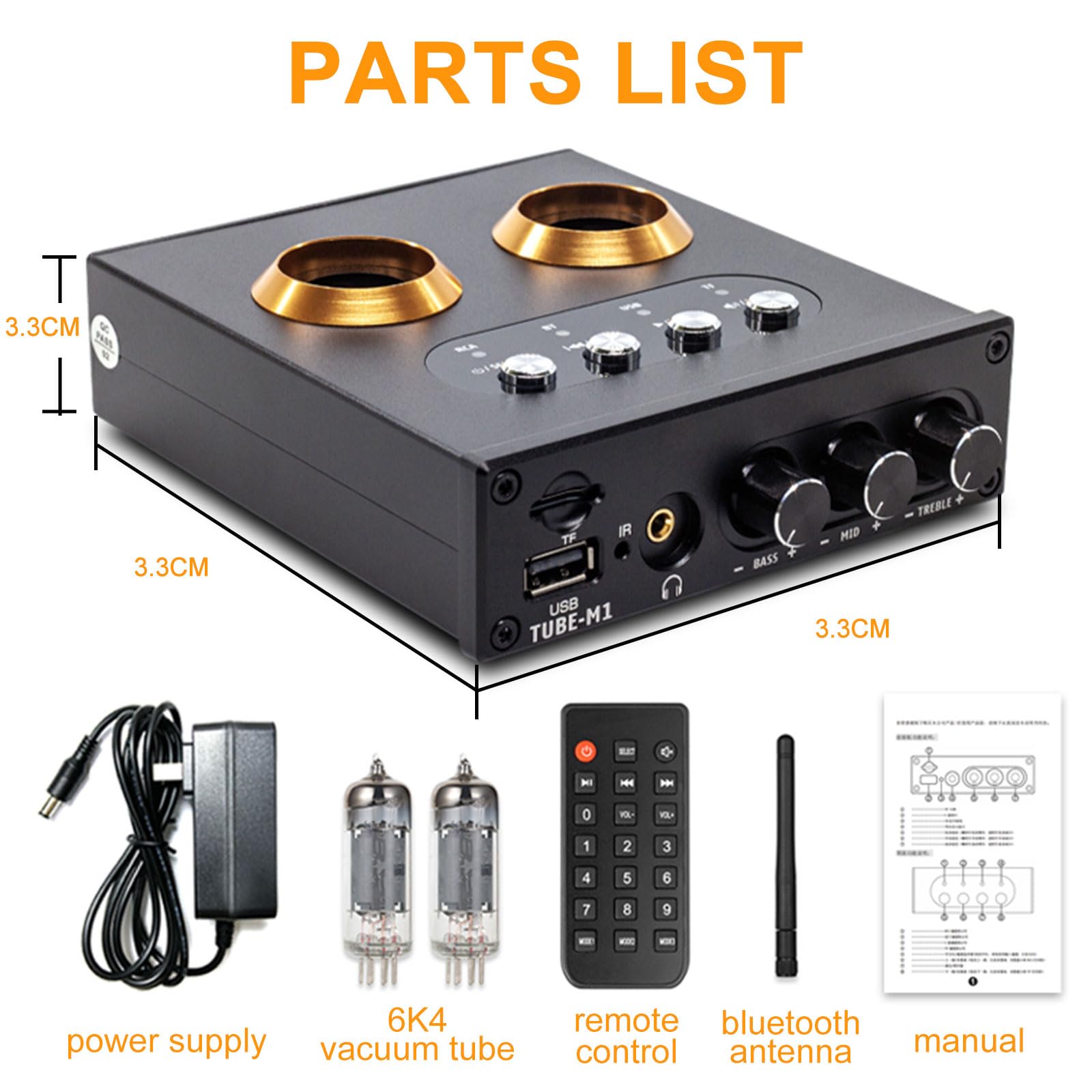 KEhtu Mini preamplificatore Stereo a valvole 5.0, Lettore USB, valvola a Vuoto 6K4 di Livello audiofilo, con Design Plug-in, Supporta l'ingresso per chiavetta USB e Scheda TF