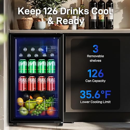 Miniatura 2 de 2.6 Cu.Ft Beverage Refrigerator and Cooler, Fridge with Tempered Glass Door, 126 Cans Wine Drink Beer Fridge for Office Bedroom Bar, 7 Level