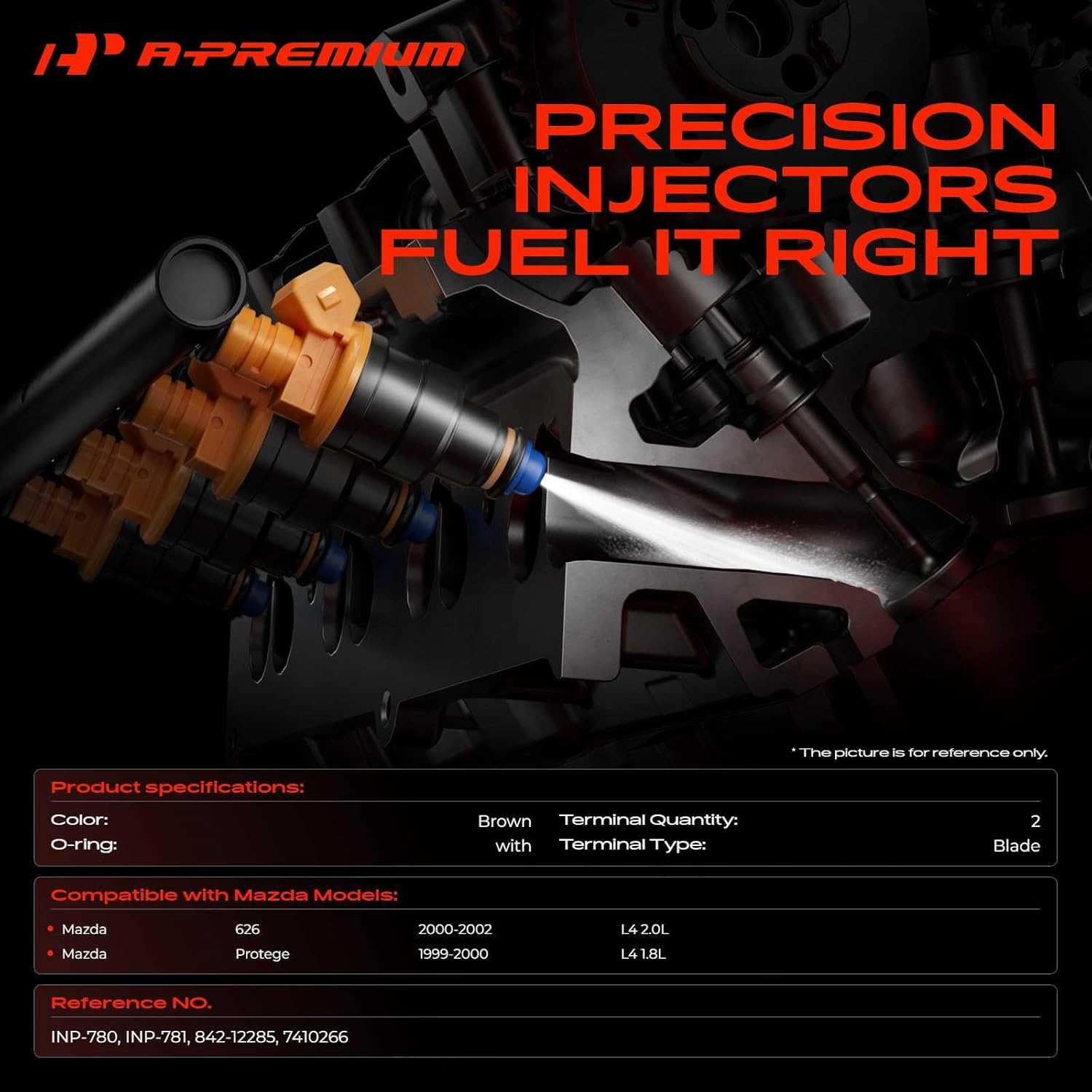A-Premium Fuel Injectors Compatible with Mazda Protege 1999-2000 L4 1.8L, 626 2000-2002 L4 2.0L, Gas, Set of 4
