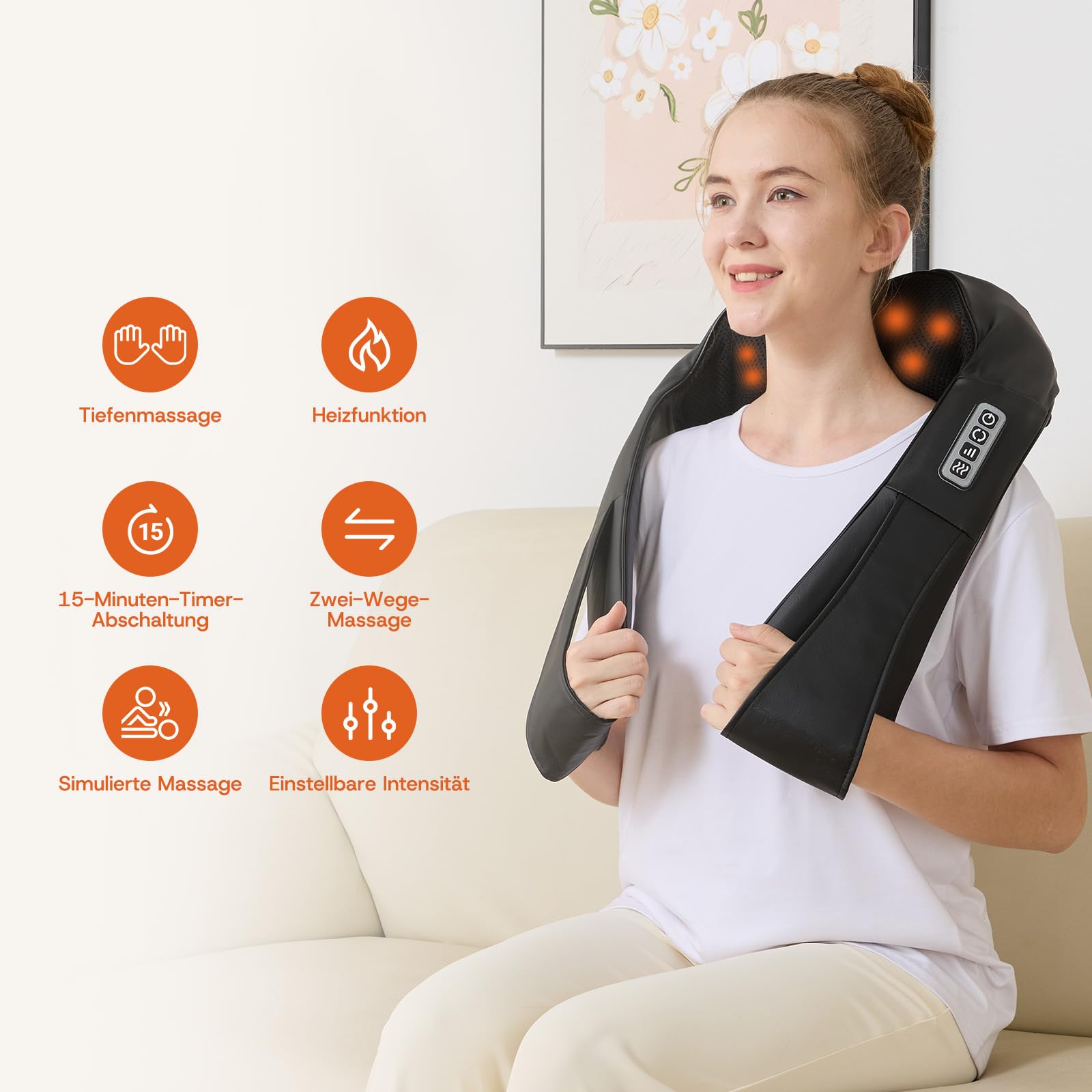 LAOBEN Massagegerät von tiefem Gewebe Shiatsu Nackenmassagegerät mit Thermostatfunktion Elektrisch Massagegeräte für Nacken Schulter Rücken Muskel Schmerzlinderung zu Hause Büro und Auto