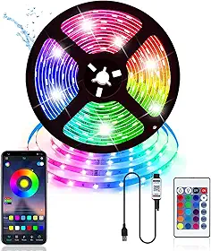 Vinmooog Tira LED rgb luzes led quarto 5 m luz led, fitas led tv USB 5050 16 cores sincronização de música Bluetooth com controlo inteligente de APP para TV festa bar e corredor