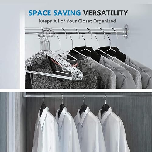 Miniatura 6 de Fayleeko Perchas de alambre, perchas de metal de acero inoxidable resistentes de 17.7 pulgadas, ultra finas para ahorrar espacio (paquete de 10)