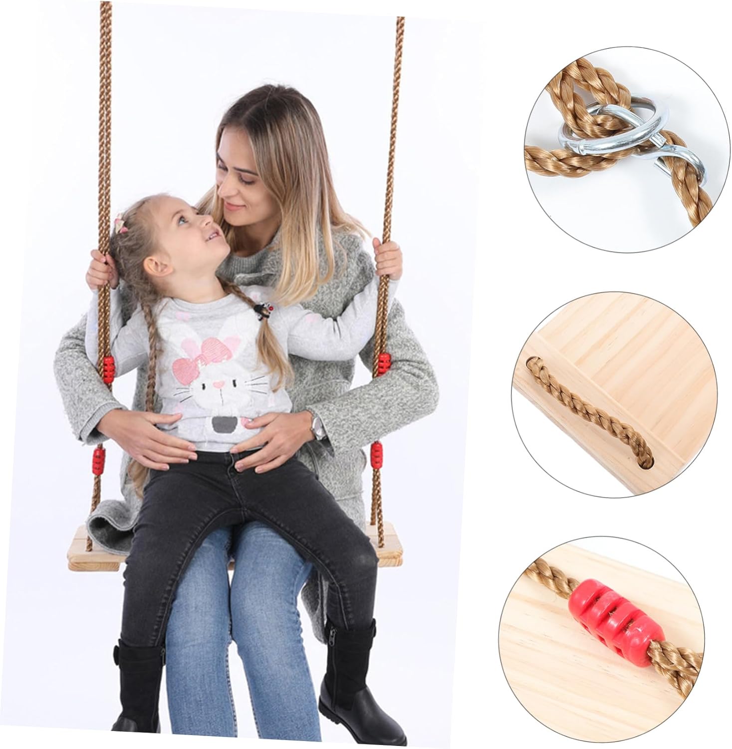 HANABASS Wooden Swing for Children and Adults Indoor Outdoor Adjustable Rope Hanging Swing Sturdy Wooden Seat for Toddlers and Boys and Girls Suitable for Backyard and Playroom Random Color