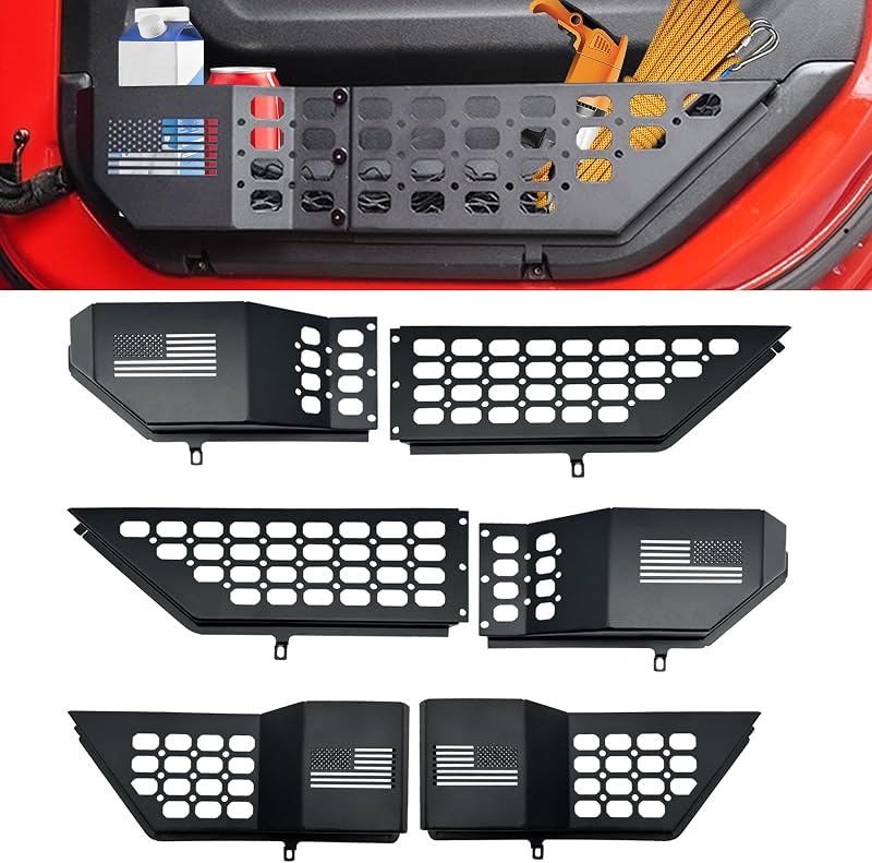 Bandejas de Porta Dianteiras e Traseiras em Metal para Jeep Wrangler JL/JLU/4XE e Gladiator JT, Estampa Flag, Kit com 4 Peças