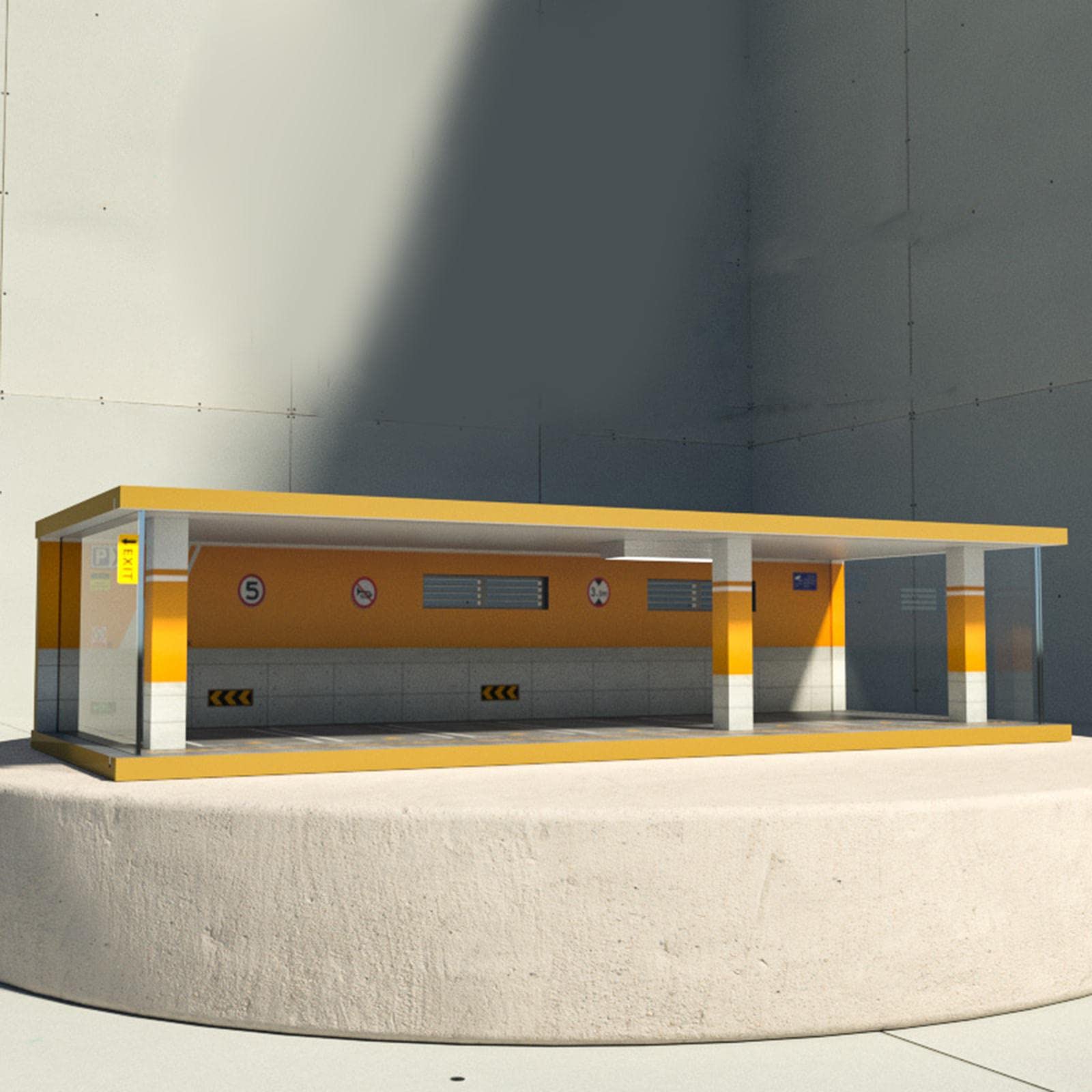 Modellauto Parkhaus Szene Miniatur Parkgarage Diorama Display Vitrine mit Beleuchtung Holz Acryl Staubschutz für Sammlung Schreibtischdekoration Büro, 6 Spot Orange