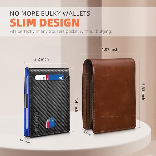 Miniatura 3 de RUNBOX Cartera delgada para hombre con clip para dinero, bloqueo RFID, bolsillo frontal, plegable, minimalista, tarjetero de crédito para hombres