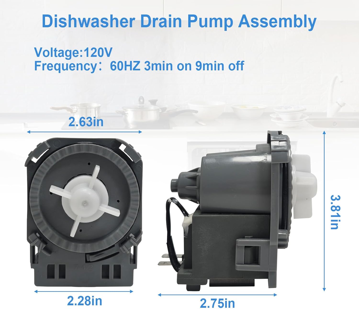 2718B Dishwasher Drain Pump Assembly Replacement for GE WG04F10194 Compatible with Midea Magic Chef Dishwasher 11001011000221 120V 60Hz