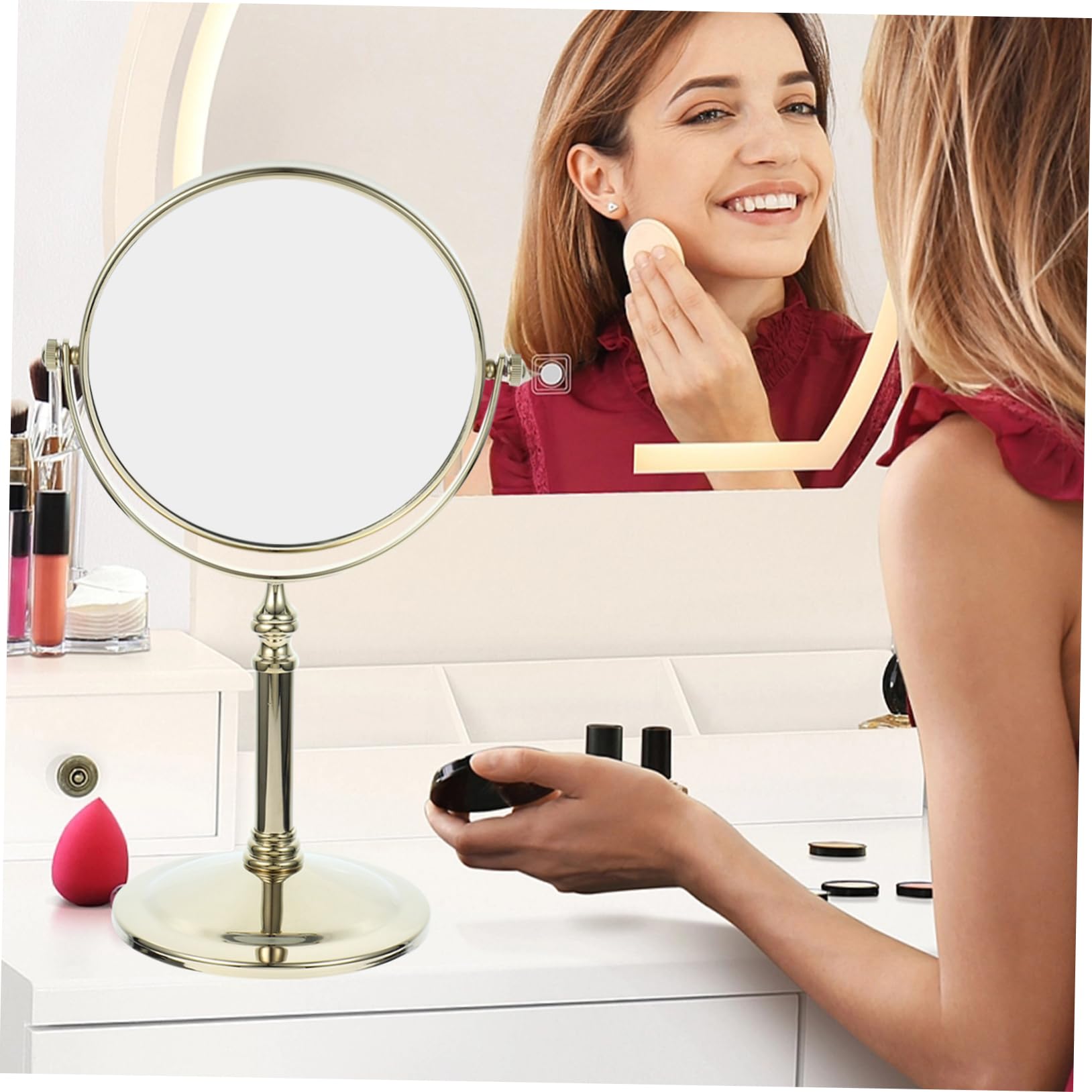 Ipetboom Specchio Trucco Doppia Faccia da Tavolo Oro 6 Pollici | Vetro e Metallo, Base Antiscivolo, per Camera e Bagno, Immagine Chiara e Ingrandimento