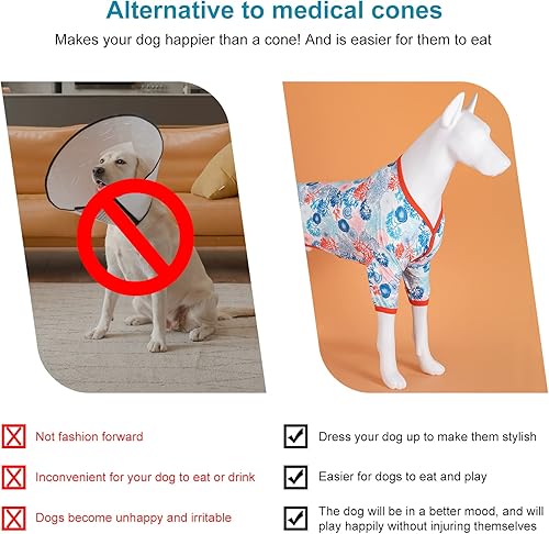 Miniatura 6 de LovinPet Conjunto de pijama, camiseta interior para abrigos de perro, tela suave y ligera, estampado de árboles de coral y conchas, camisa