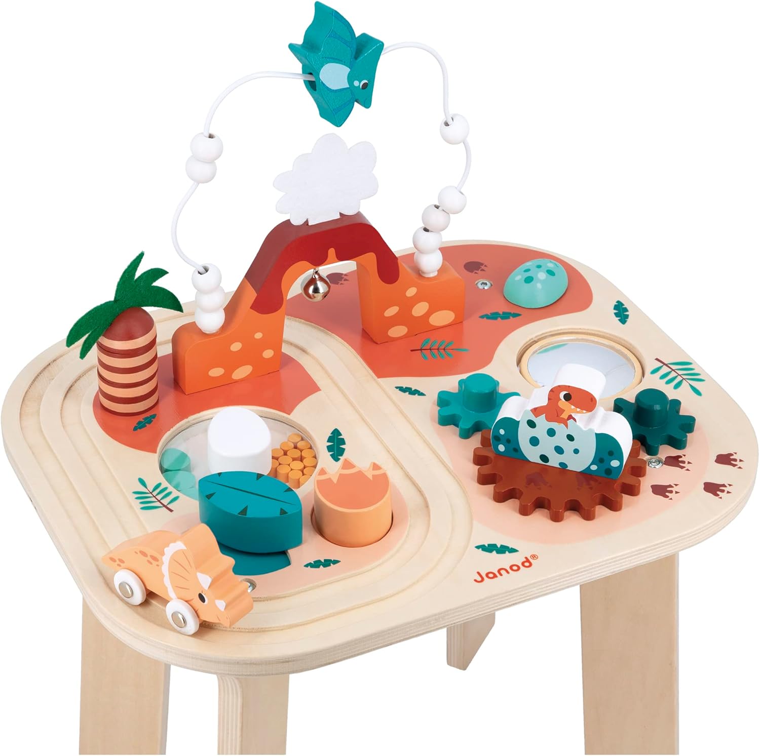 Janod - Dino Dinosaur Activity Table 15.74 x 12.59 x 20.47 - Sorting Shapes by Color - Stimulates Motor Skills - Engaging Activities for Early Learning Wooden Design