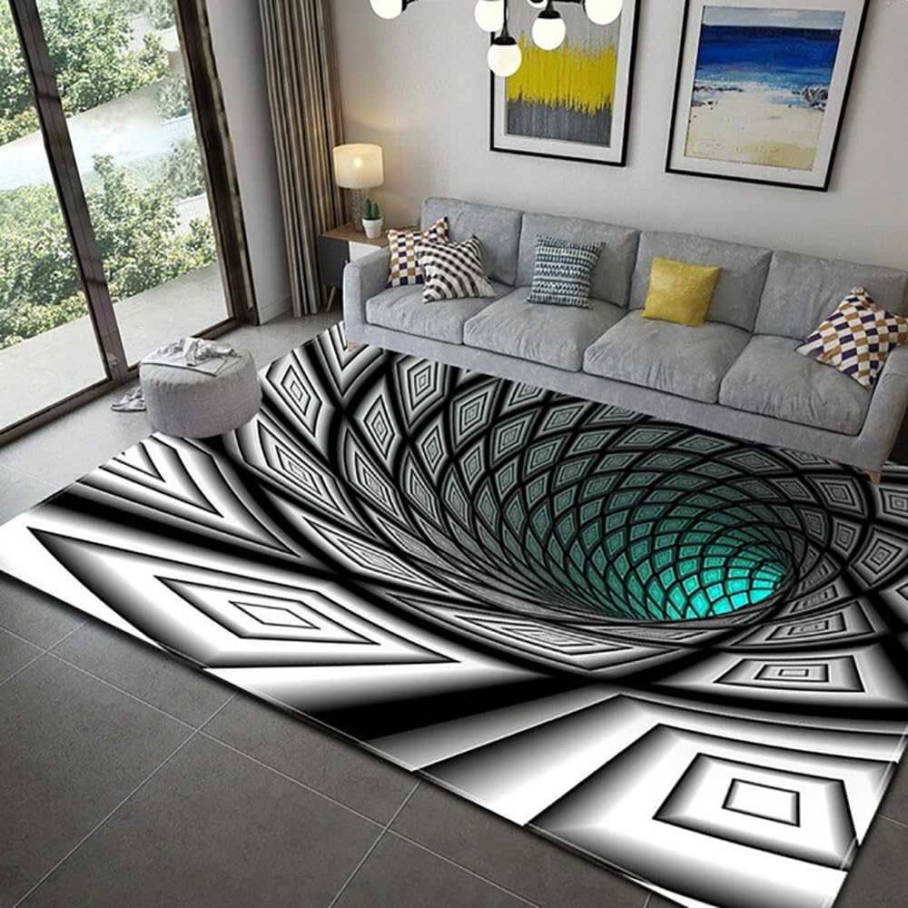 Geometric Sqaure Pattern 3D Vortex Visual Illusion Area Rug Modern Time Tunnel Kids Playroom Bedroom Floor Carpet Rectangular Rugs Mat,5’x8′