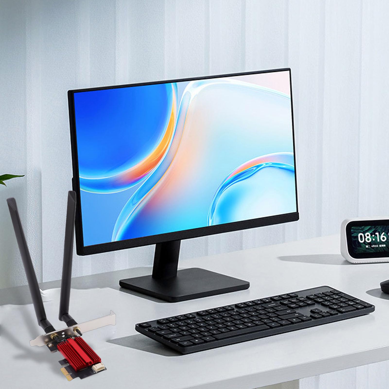 Annadue Scheda Wireless WiFi 7 PCIe, Adattatore di Rete Tri Band 6400Mbps per PC Desktop, Doppia Antenna 8dBi per 11 10