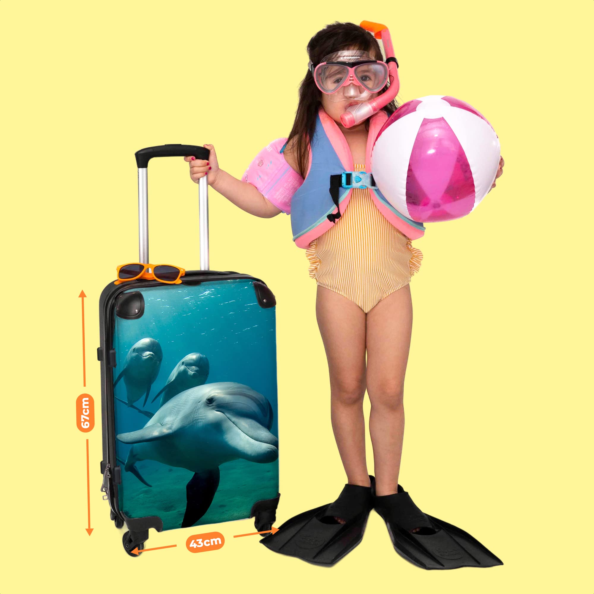 NoBoringSuitcases© Valigia per bambini con rotelle, custodia rigida, grande | 67 x 43 25 cm - regalo, acqua, blu, animale, Delfini in, Midsize, Bagaglio