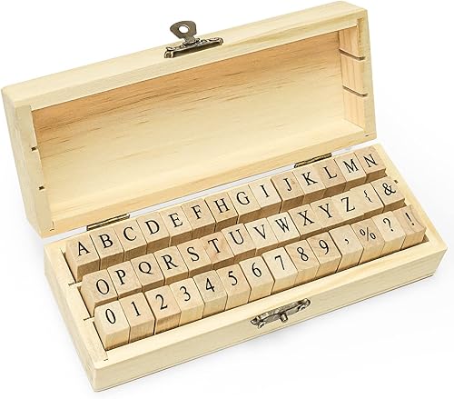 Sellos de letras, juego de 42 piezas de alfabeto de goma con estuche de almacenamiento, números vintage y mini sellos de símbolos para manualidades,