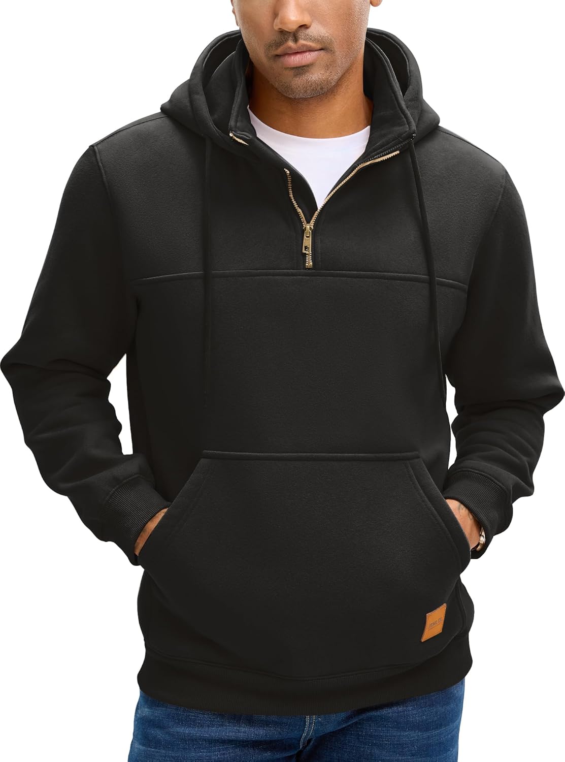 JEMLDL Men's Quarter Zip Hoodies Cotton Fleece Long Sleeve Pullover Sweatshirt With Pockets - Image 2