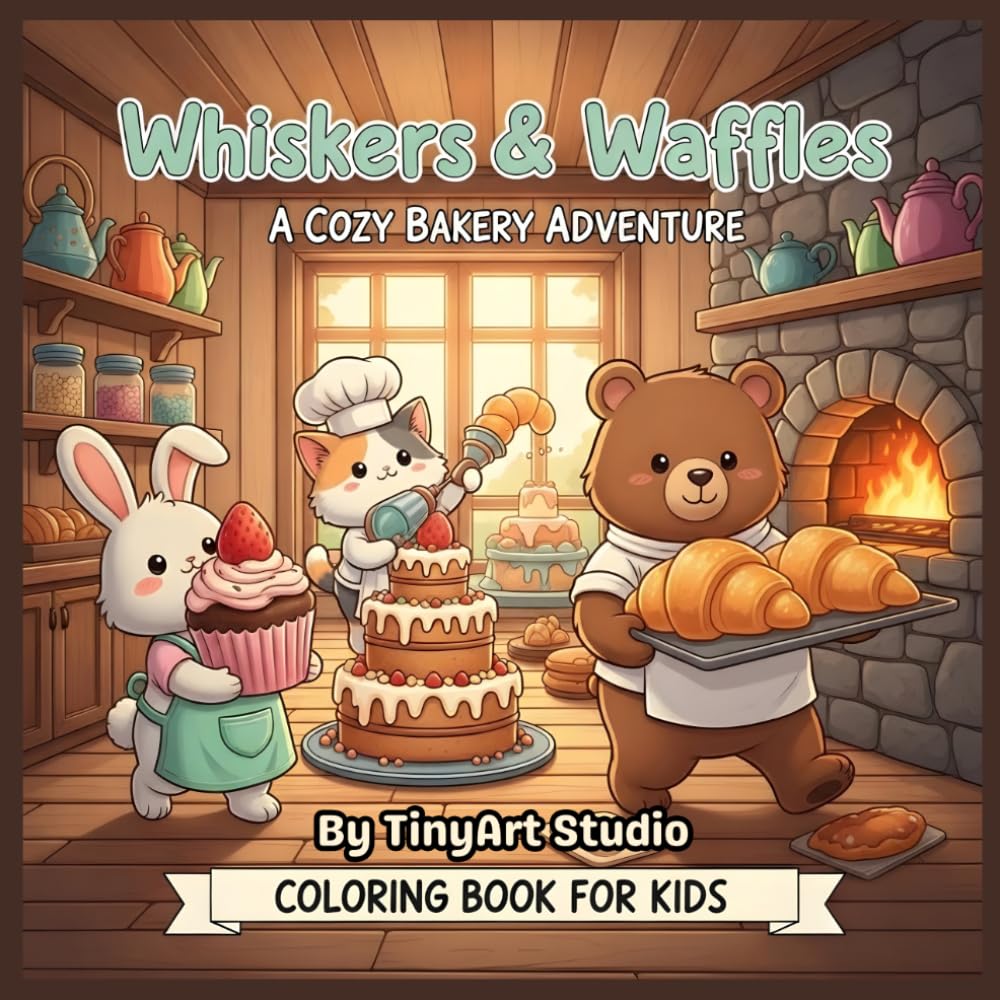 Whiskers & Waffles: A Cozy Bakery Adventure (Coloring Book for Kids) (Cute & Cozy Woodland Friends Colouring Books)