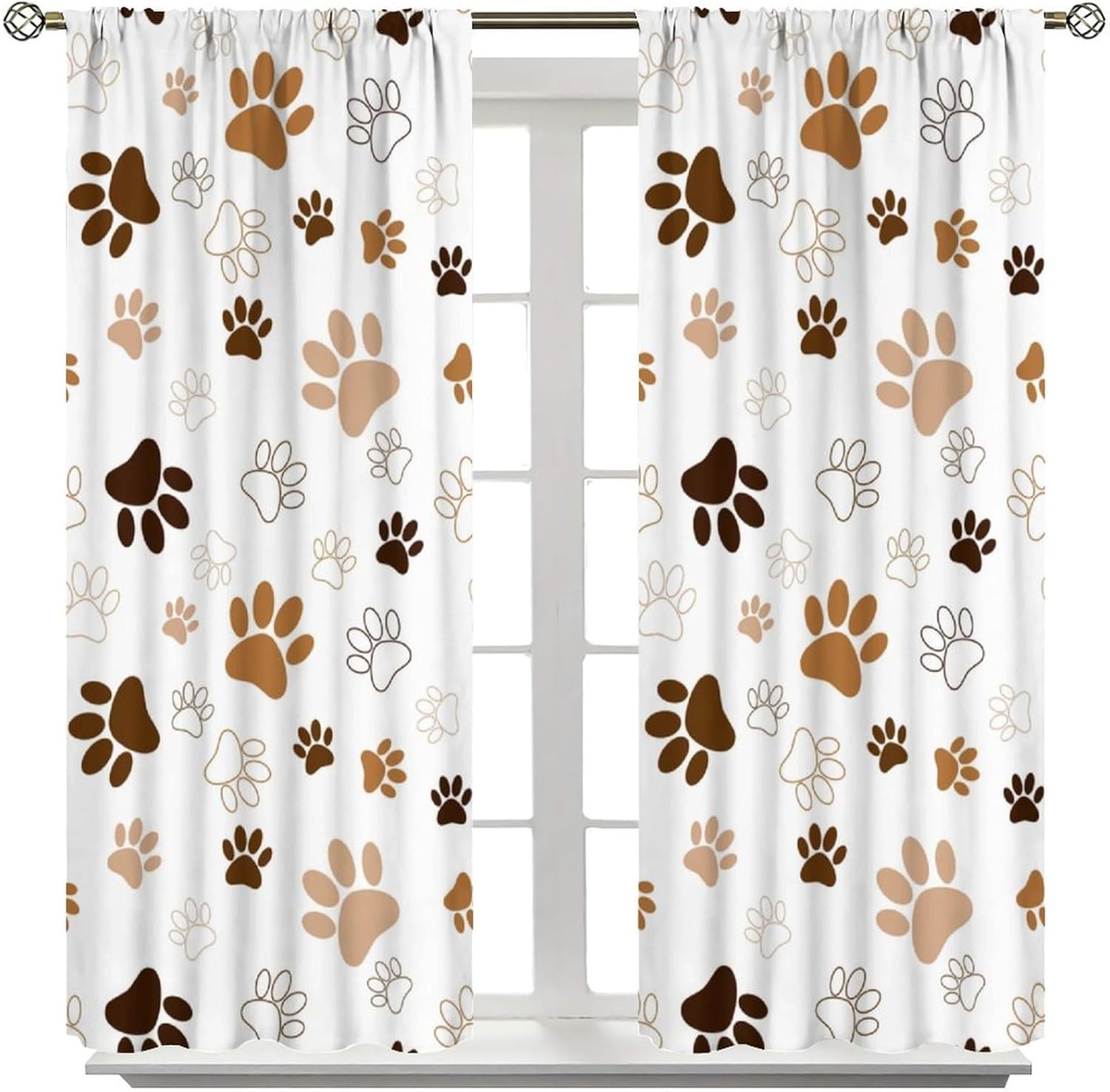 Dog Paw Print Curtain,Cute Puppy Pug Pet Dog Window Curtain for Kids Bedroom Living Room Nursery 42" W X 54" L