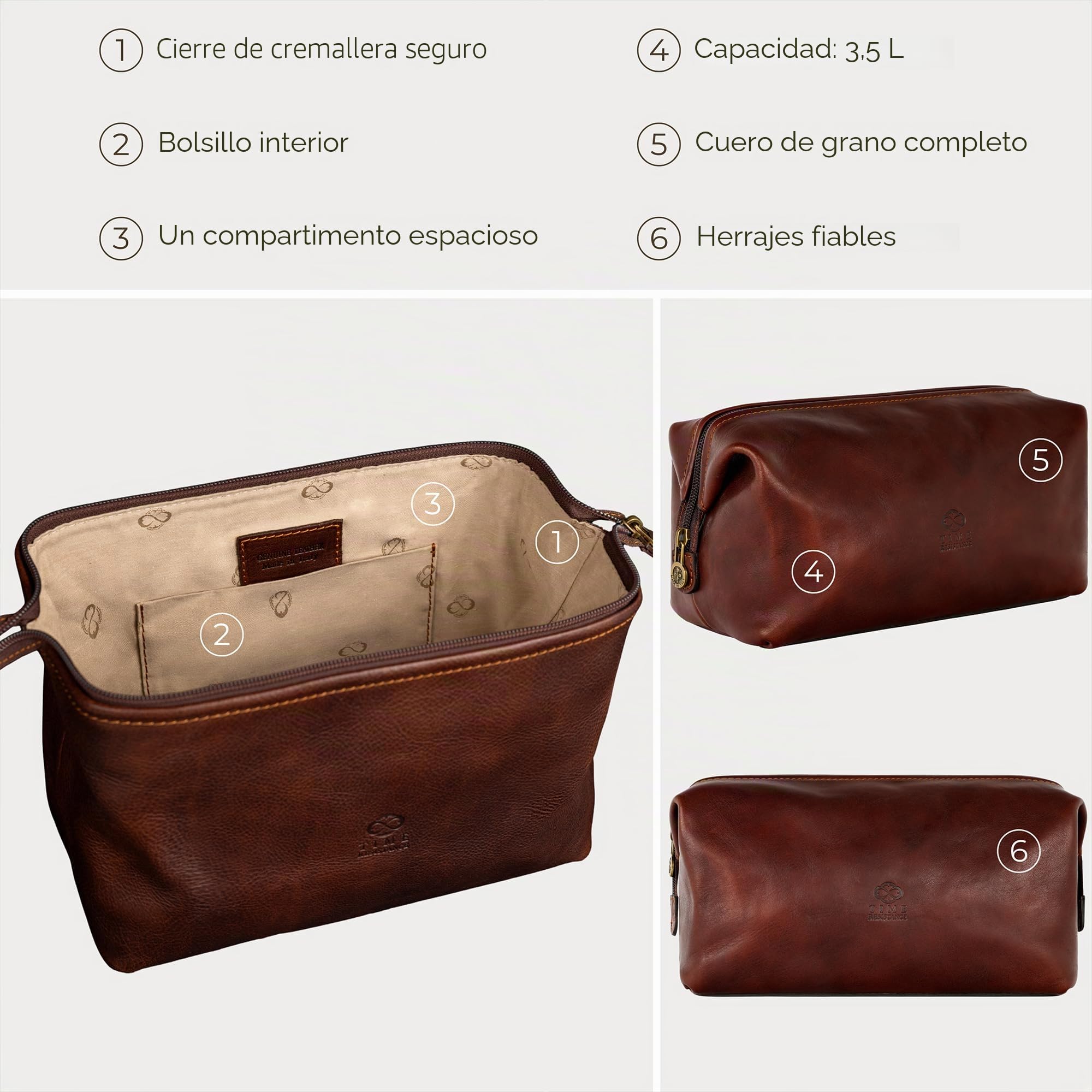 Time Resistance Neceser de Piel para cosméticos, Estuche de cosméticos Italiano con Clase Dopp