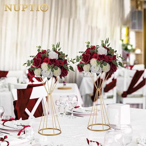 Miniatura 3 de NUPTIO Arreglo de Ramo de Bolas de Flores - 2 Piezas de 13.8 pulgadas de Diámetro Bolas de Rosas Falsas Carmesí y Blanco para Centros de Mesa Mesas