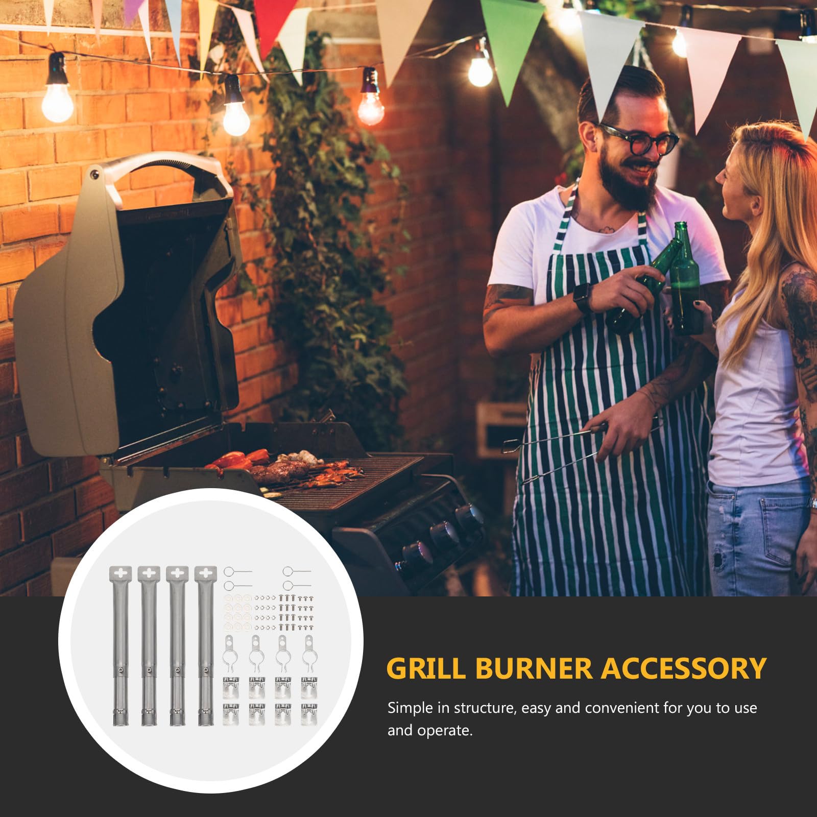DOITOOL Bruciatore Barbecue a Tubo Regolabile in Acciaio Inossidabile, Argento, per Grill a Gas, Accessorio per Grigliate All'aperto