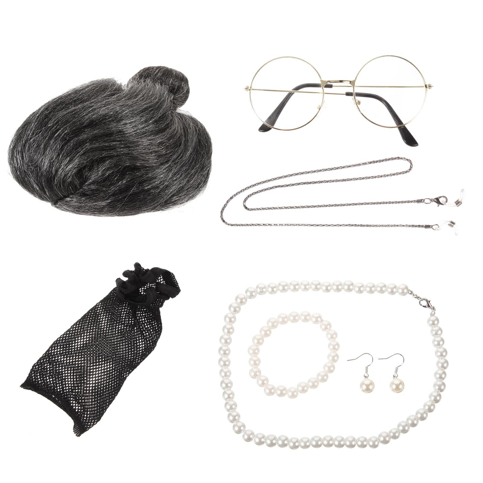 Kostüm Der Alten Dame Oma Perücke Kostüm Ballettröckchen Oma-brille Neon-accessoires Rave-accessoires Initial-schlüsselanhänger Für Mädchen Paillette Oma-kostüm Stoff