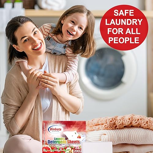Miniatura 7 de Binbata Hojas de detergente para ropa, 200 cargas, hojas de lavandería ecológicas hipoalergénicas, sin plástico, biodegradables, sin líquido, aptas