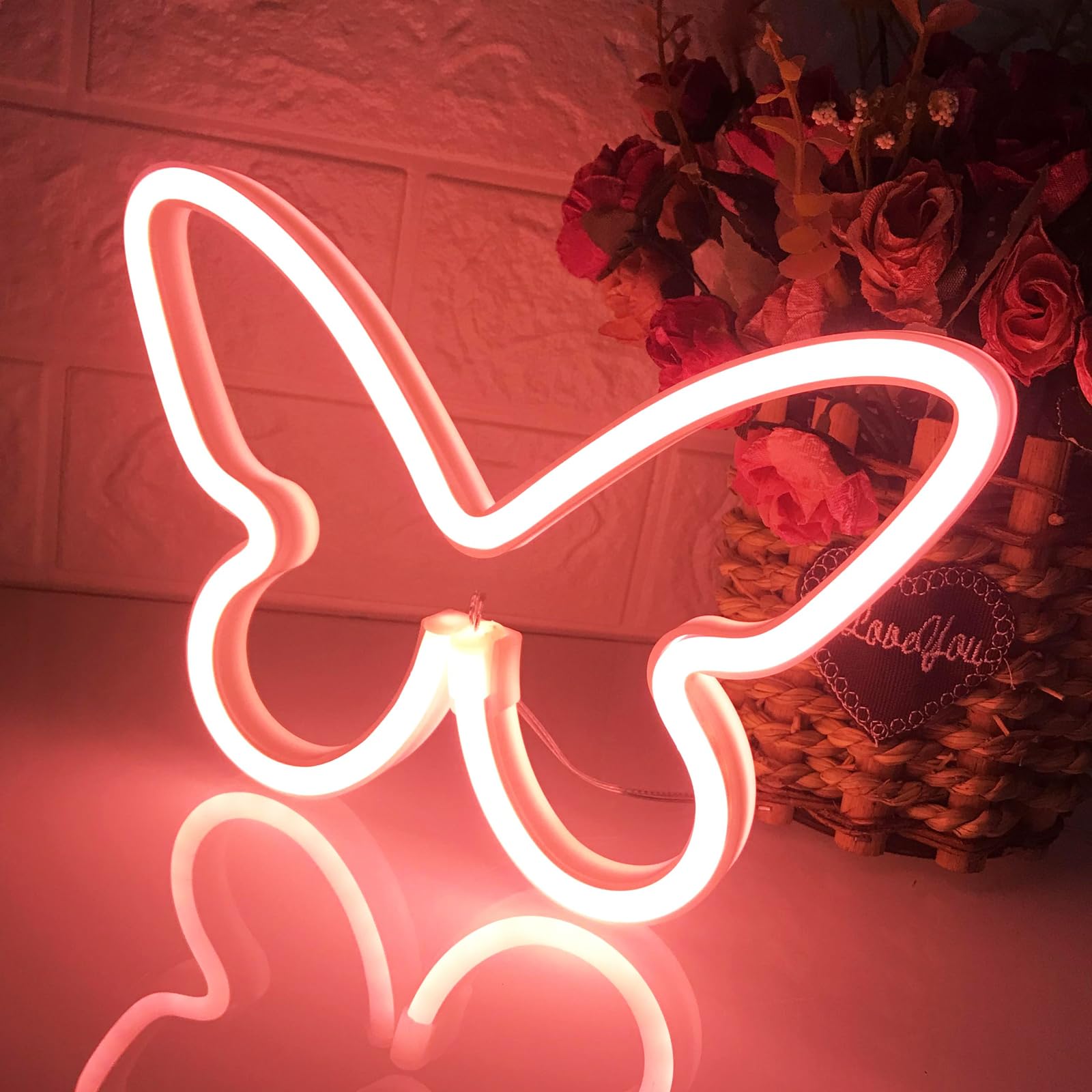 Coral Pink LED Neon Light Logo Colorful Butterfly Shape USB/AA Battery Dual Use Girl Gift Cute, Safe, Lightweight, Energy Saving Night Light