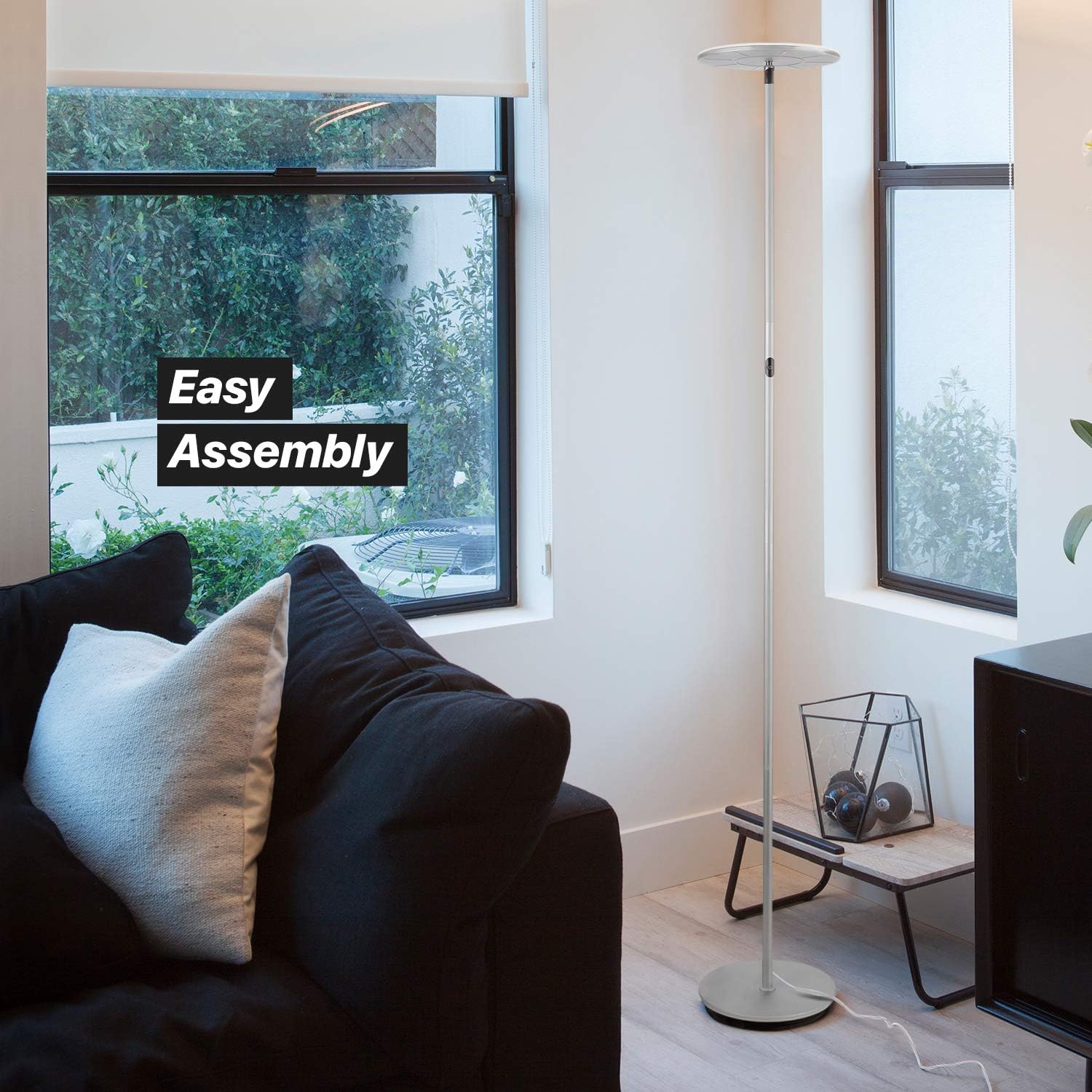 Brightech Sky Flux Dimmable LED Floor Lamp – Super Bright Floor Lamp with 3 Light Modes for Living Room, Office – Torchiere Standing Touch-Lamp, Tall Torch Lamp for Bedroom & Reading - Silver