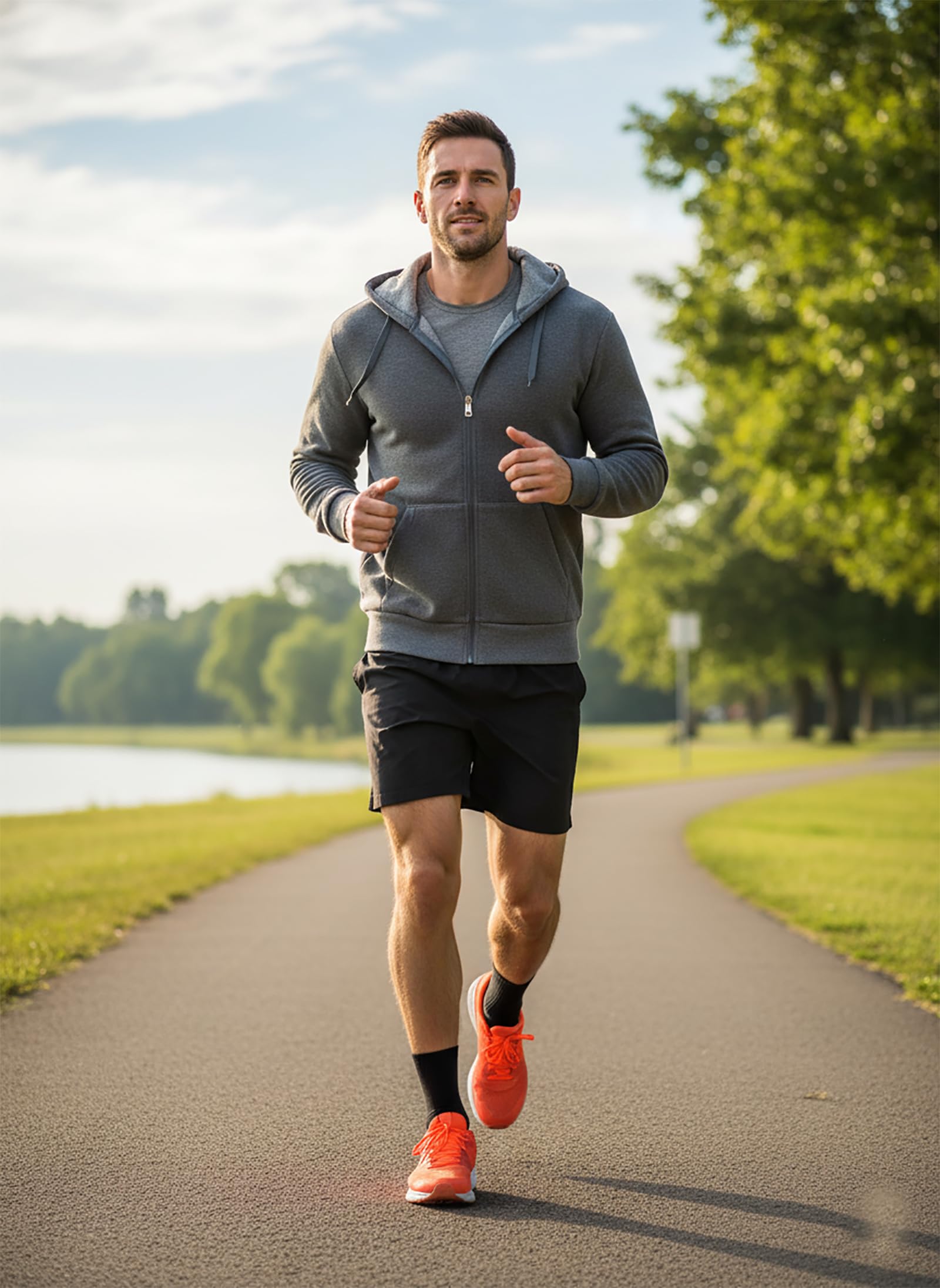 Fleece-Kapuzenpullover für Herren, leicht, Frühling, Langarm, Sportjacke mit durchgehendem Reißverschluss