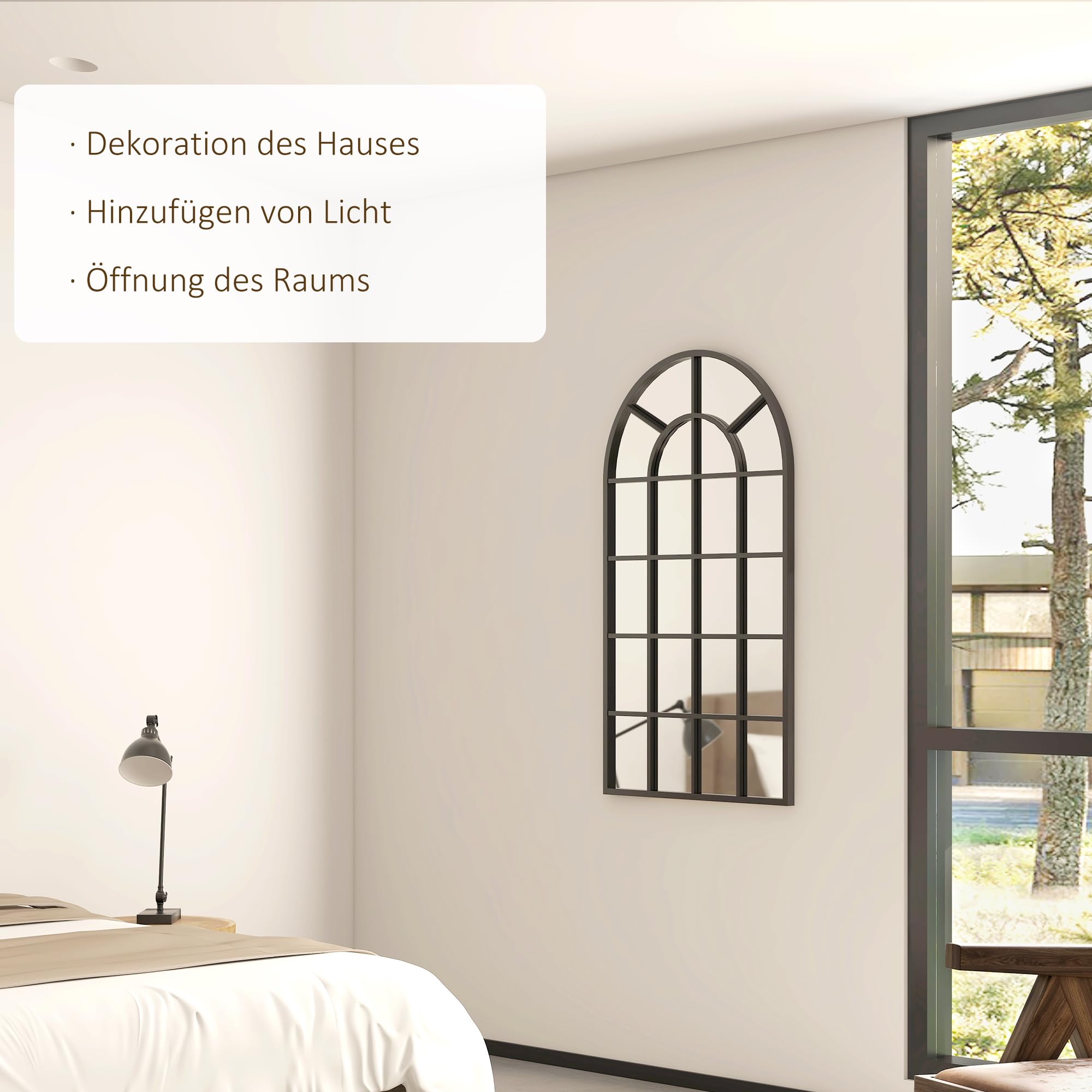 HOMCOM Miroir verrière Arche Style Industriel fenêtre Arcade métal Noir - 110 x 65 cm