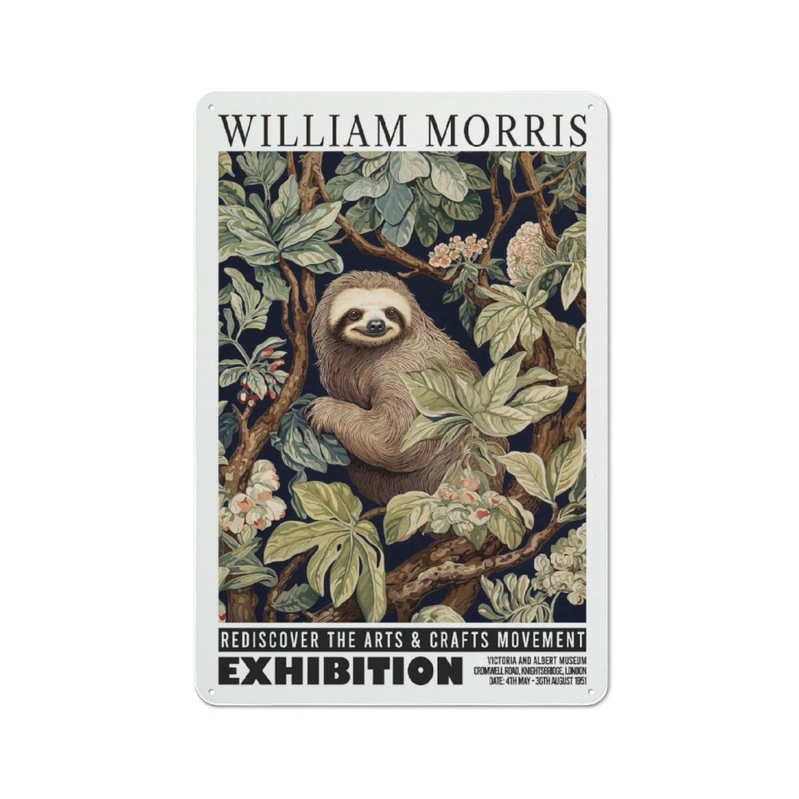 Junmoney Style-13 Metal Wall Sign 30X20cm Featuring Morris Floral Sloth Exhibition For Café Or Restaurant, A New Home Present For Hospitality Interior Collectors