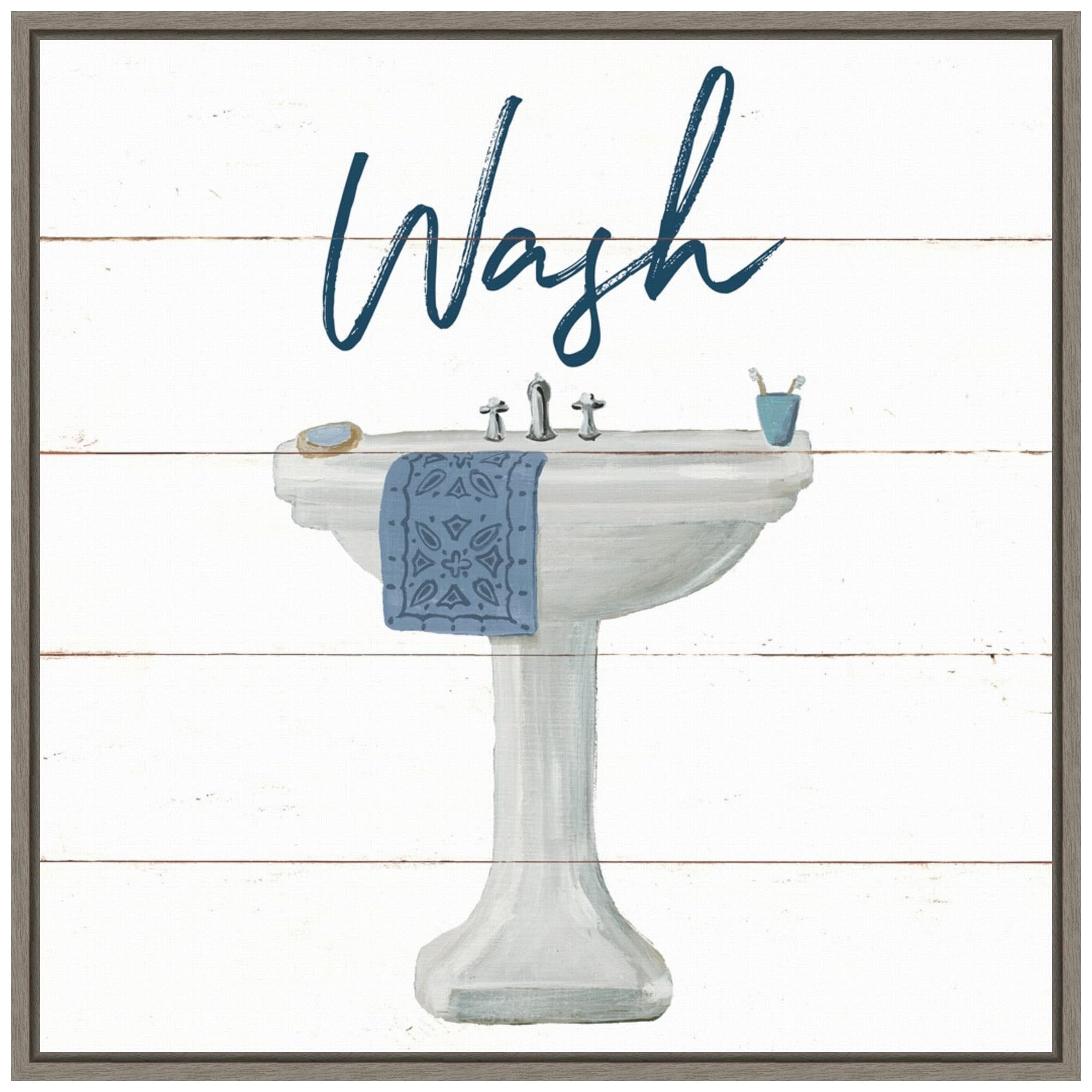 Amanti Art Framed Canvas Wall Art 30x30 Cottage Bath I by Wild Apple Portfolio, Framed Wall Art Canvas, Bathroom Artwork, Country Rustic Decor, Large Poster Painting for Living Room, Bedroom,