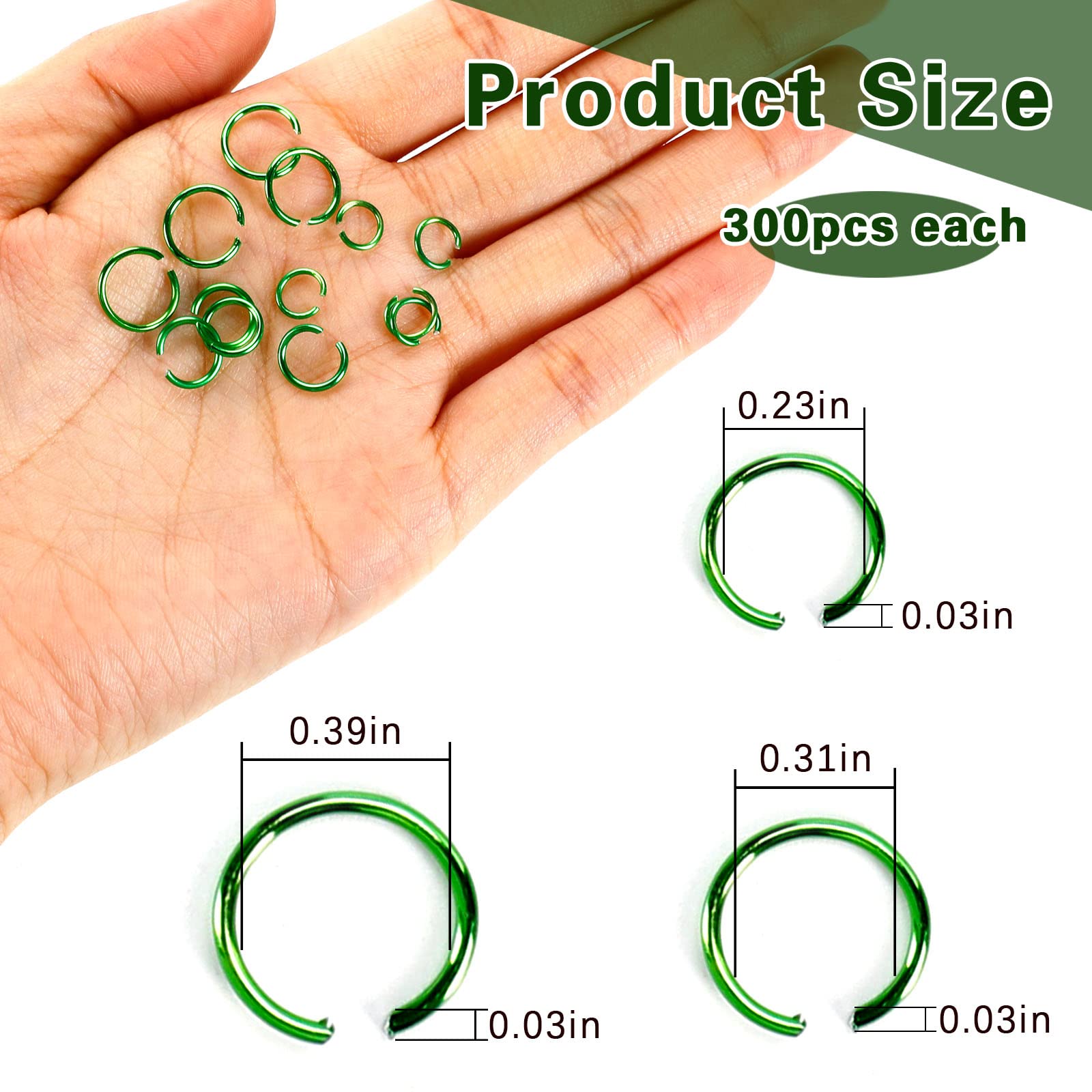 900Pcs O Ring Connectors Metal Open Jump Rings Set Stainless-Steel Jump Rings for Jewelry Making Connectors (Green 6, 8, 10mm)