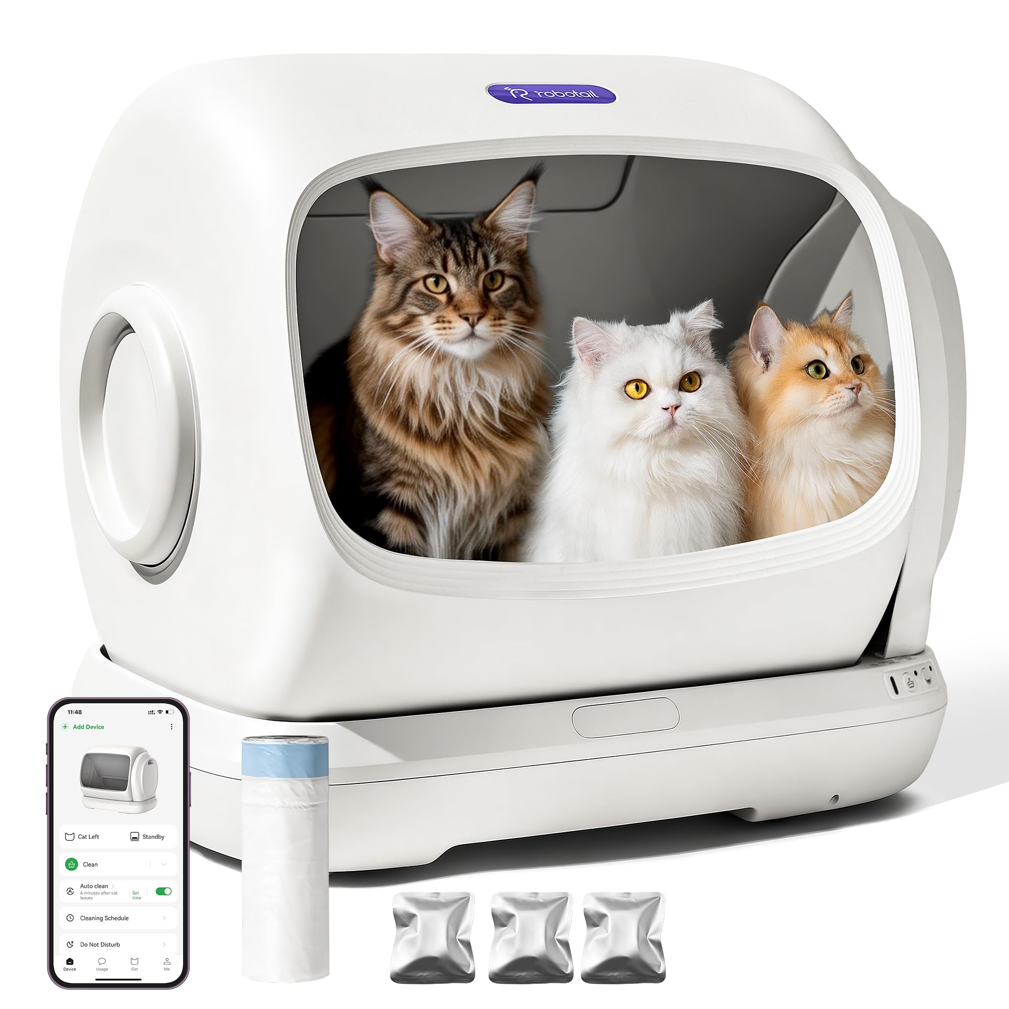 Self Cleaning Cat Litter Box Automatic Cleaning, XXXL Extra Large Electric Auto Litter Box for Multiple Cats, Smart Litter Tray with Anti-Pinch, APP Control, Odor-Free, Includes Liners