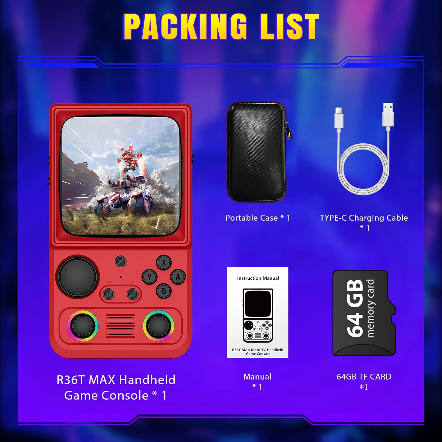 R36TMAX Retro Gaming Console Handheld – 4.0" IPS Screen, 23+ Emulators, 64GB Preloaded Game Console, 5G WiFi Online Play, RGB Joystick, 4000mAh Portable Retro Game Console –Classic Red