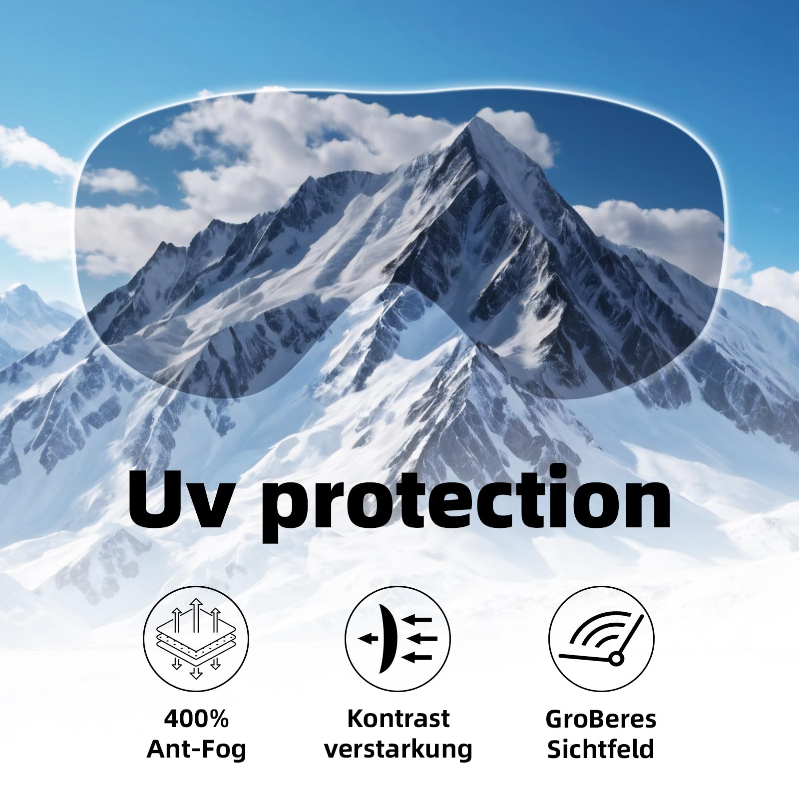 Masque de Ski anti-buée à double écran - Lunette de Ski sphérique pour adultes et adolescents - compatible avec lunettes de vue (Noir Argenté)