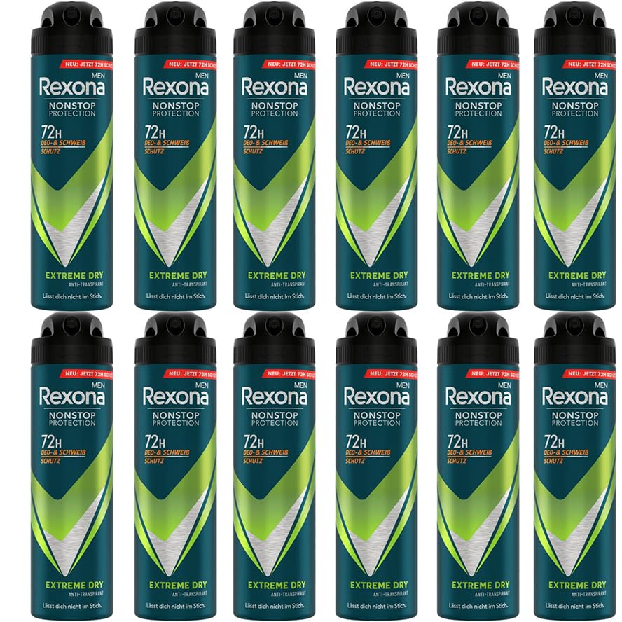 12x Rexona Men Nonstop Protection Deospray Extreme Dry Anti Transpirant mit 72H Schutz 150 ml (12er Pack)