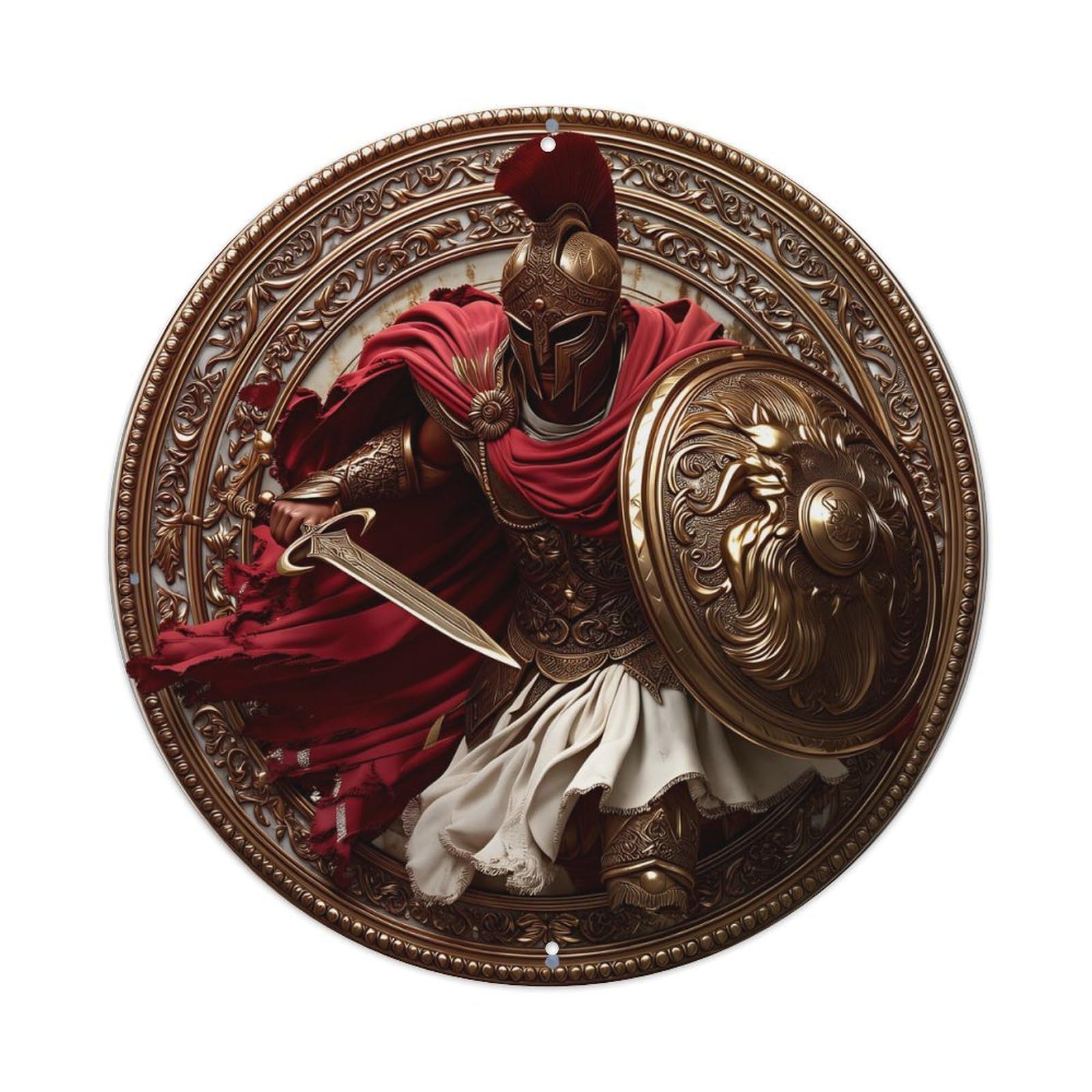 Ancient Warrior Shield Sword Design Vintage Metal Tin Sign Retro Wall Decor for Home Bar Garage Cafe, Indoor & Outdoor Decorative，circle Metal Poster, 8x8 Inch