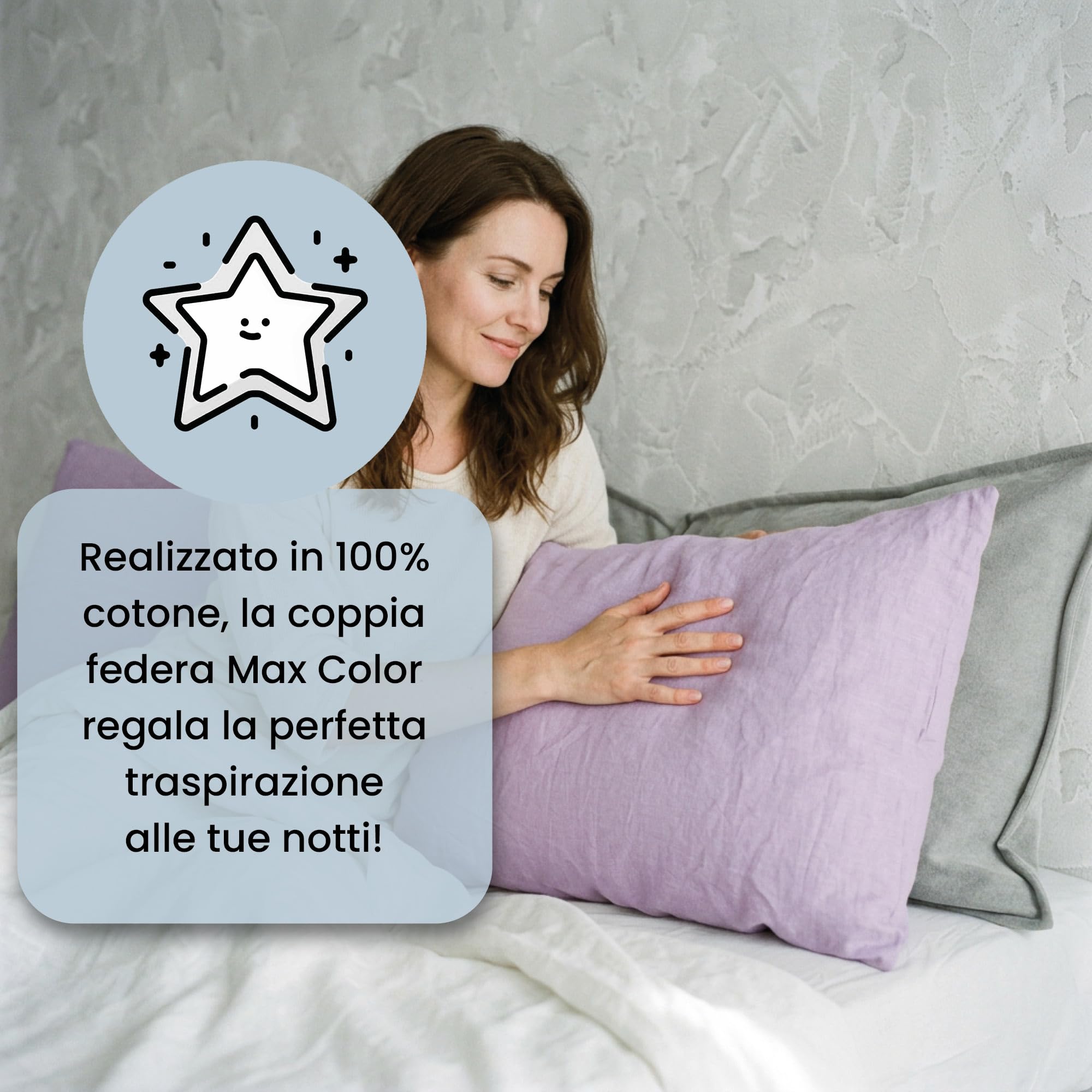 Coppia Federe 100% Cotone 50x80 cm con Patella Interna LILLA
