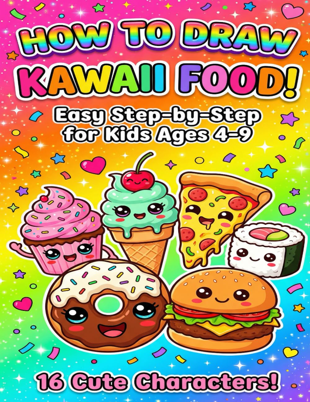 How to Draw Kawaii Food: Easy Step-by-Step Drawing Book for Kids Ages 4-9 | Learn to Draw Adorable Food Characters