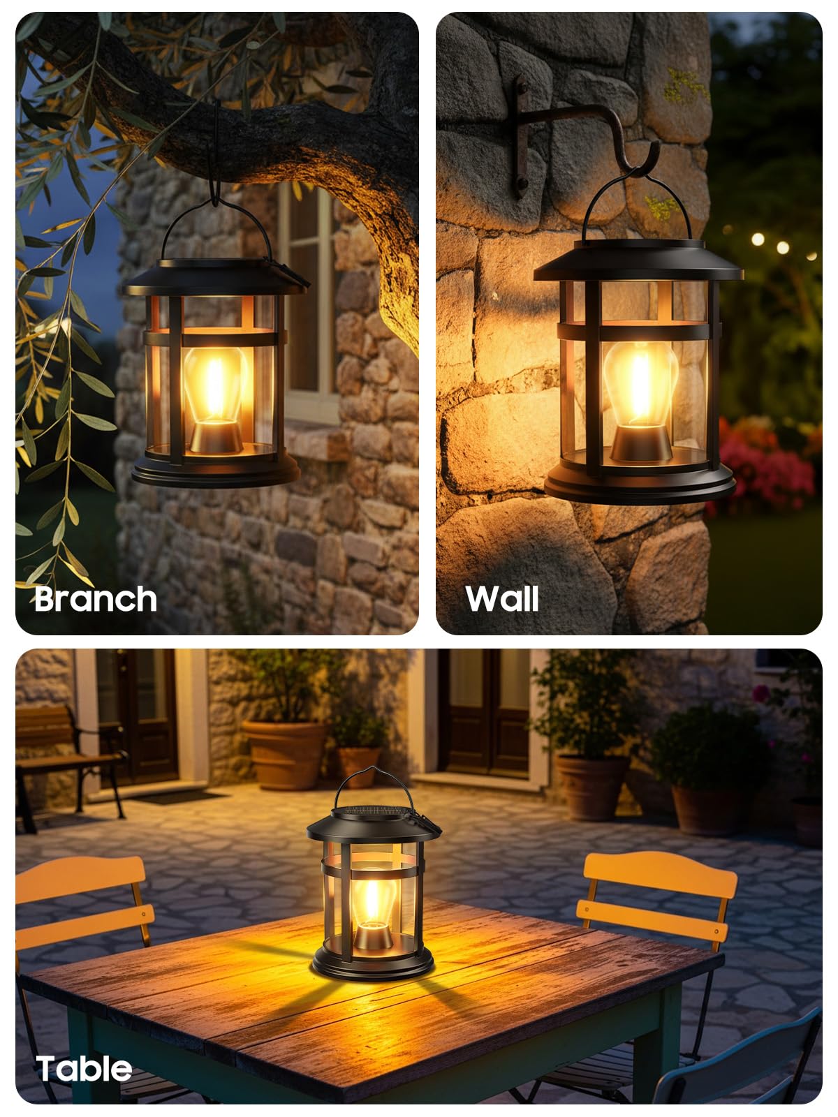 GEARLITE Lot de 2 lanternes solaires à suspendre pour l'extérieur, plus de 15 heures, étanchéité IP65, décoration de jardin pour jardin, terrasse, cour, cadeau idéal pour femme
