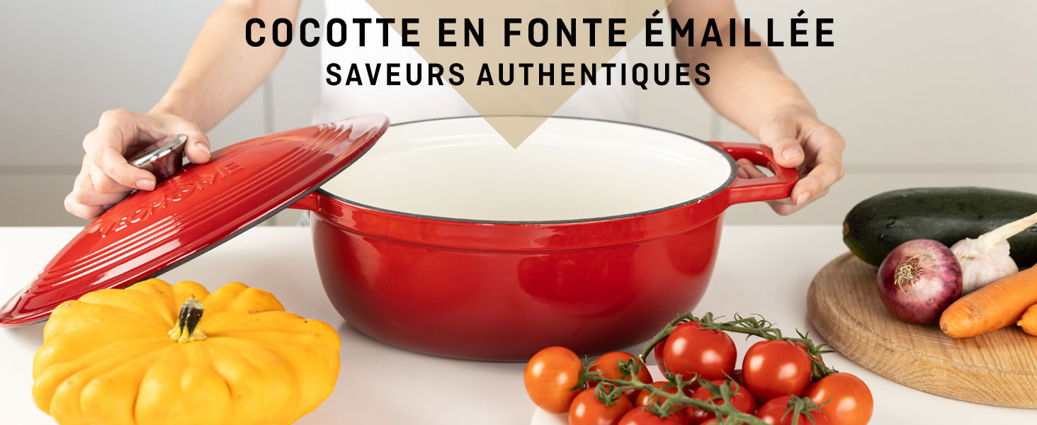 Cocotte En Fonte Émaillée VeoHome 6L - Rouge - Compatible Induction, Gaz Et Four