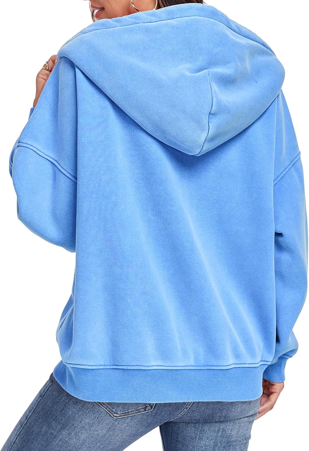 ALSOGO Womens Double Zip Up Oversized Hoodie Fleece Acid Wash Long Sleeve Sweatshirts Distressed Vintage Cotton Jackets - Image 5