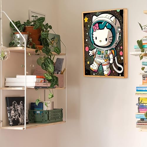 Miniatura 4 de YALKIN Kits de pintura de diamantes 5D para adultos, hazlo tú mismo, astronauta, Hello Kitty, taladro redondo completo (11.8 x 15.7 pulgadas),