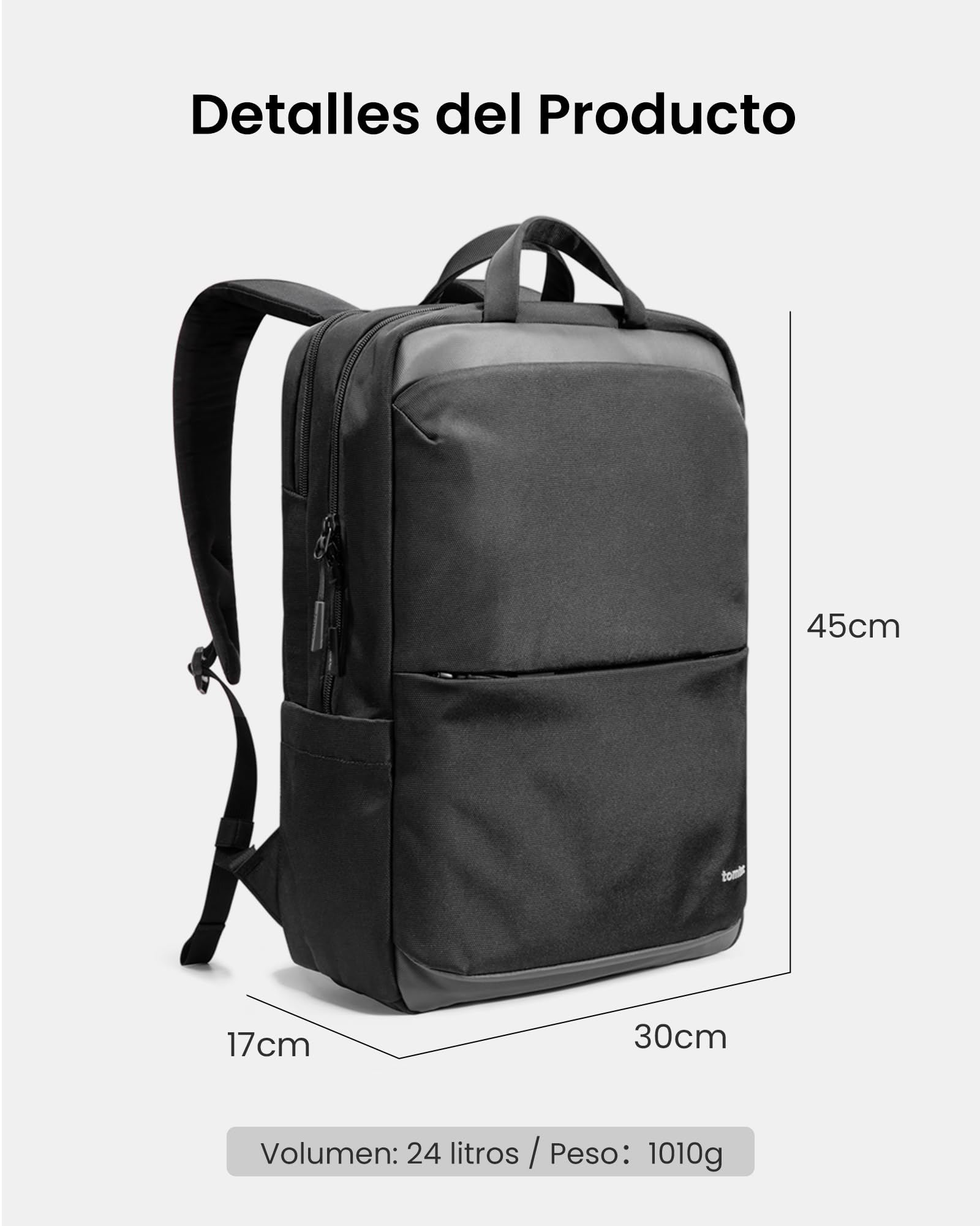 tomtoc Mochila Compacta para Portátil de 15,6-17,3 Pulgadas, Mochila de Uso Diario de 24L, Mochila Profesional, Bolsa de Trabajo con Pasacables para Negocios, Viajes al Trabajo