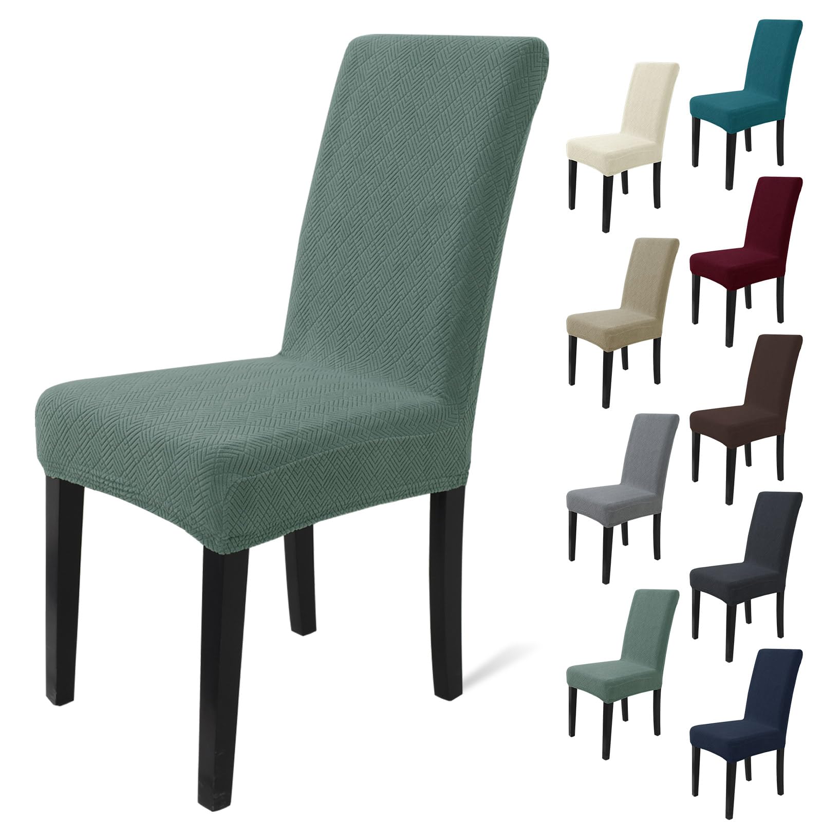 MAXIJIN Elastic Chair Cover With Back Set of 4, Kitchen Chair Covers, Universal Cat Anti-Scratch Chair Slipcovers for Dining Room (Pea Green, Pack of 4)