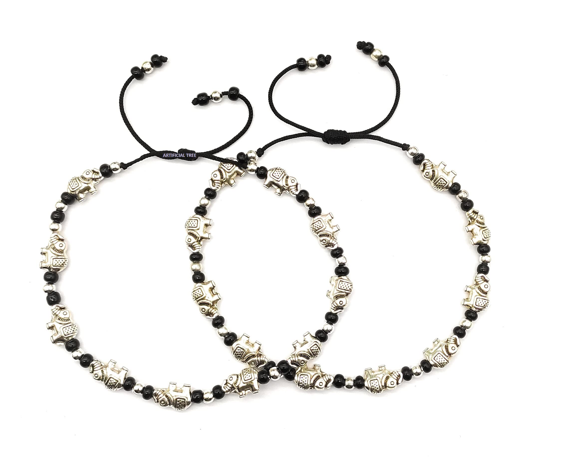German Silver Elephant Charms Anklets for Nazar Battu (AT ANK 063)